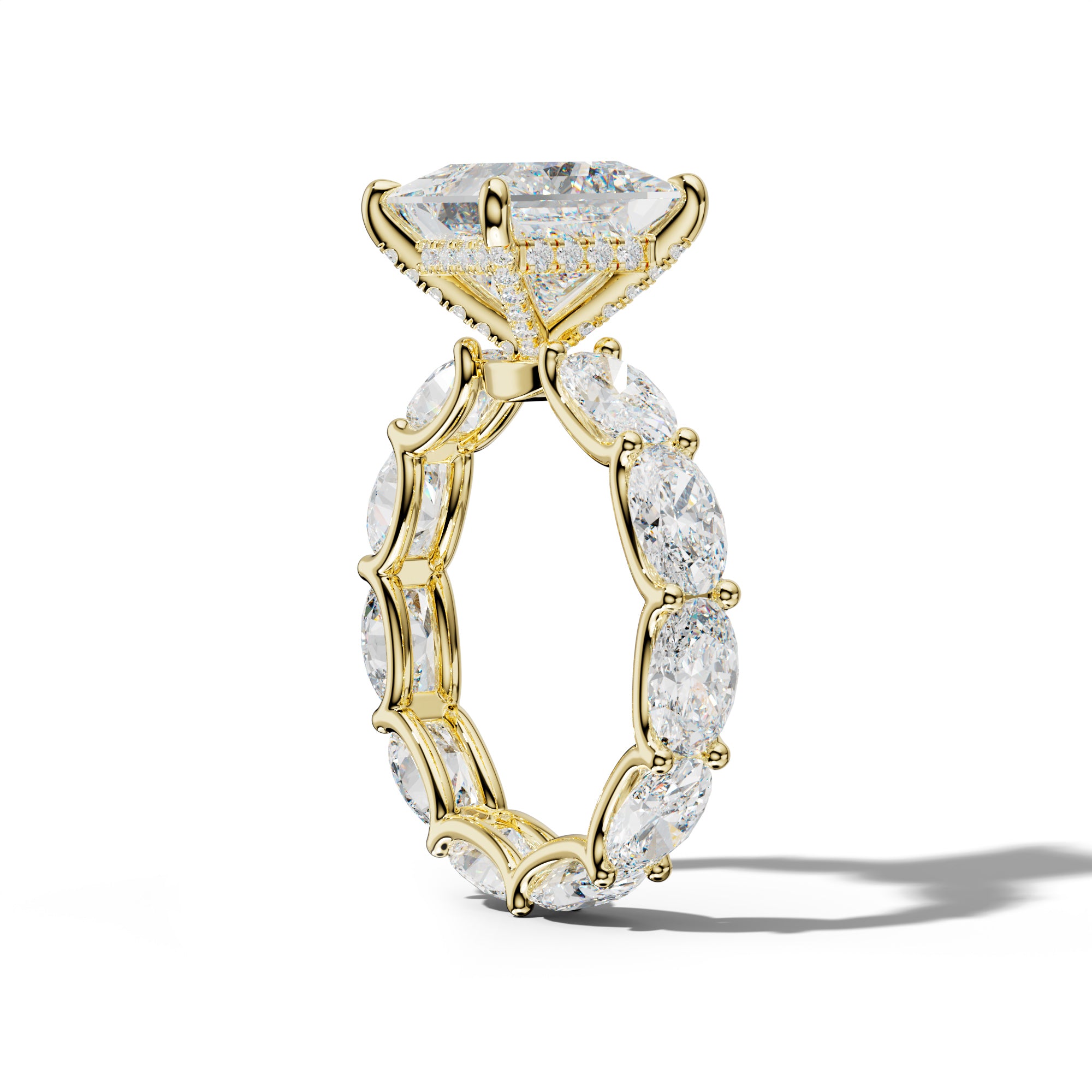 Paisley Princess Cut Engagement Ring With East West Oval Side Stones