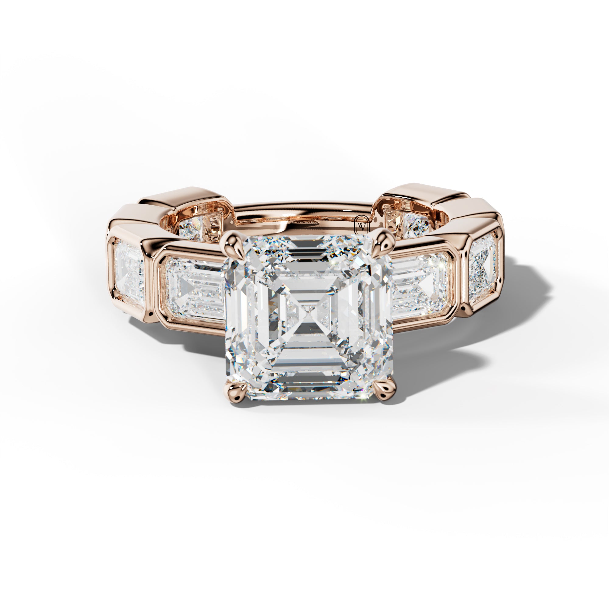 Jessie Asscher Diamond Engagement Ring With East West Emerald Side Stones