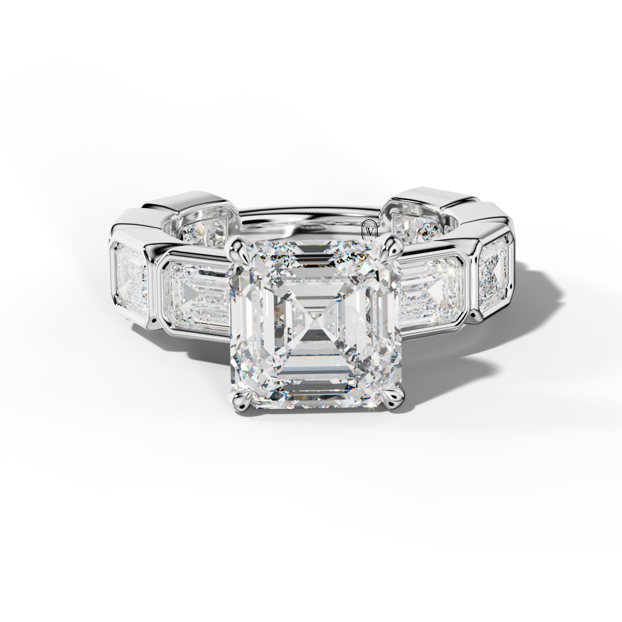 Jessie Asscher Diamond Engagement Ring With East West Emerald Side Stones