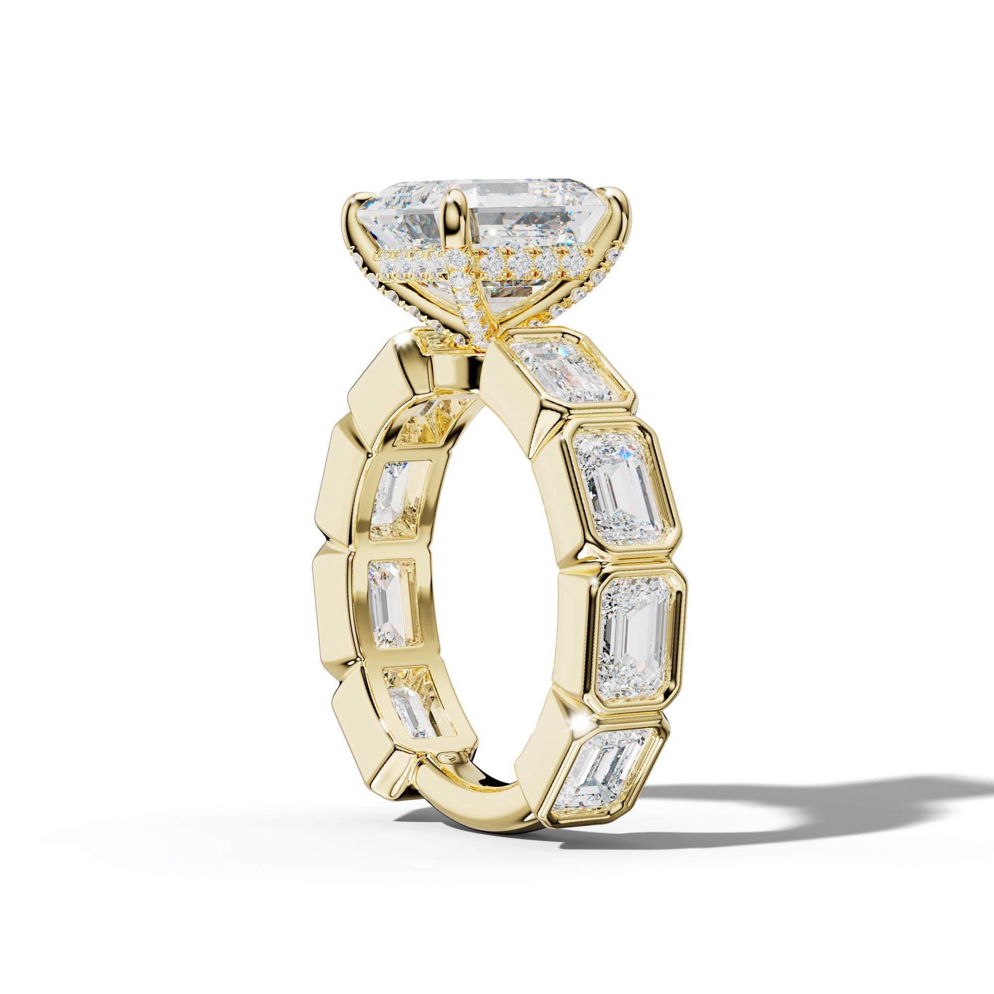 Jessie Asscher Diamond Engagement Ring With East West Emerald Side Stones