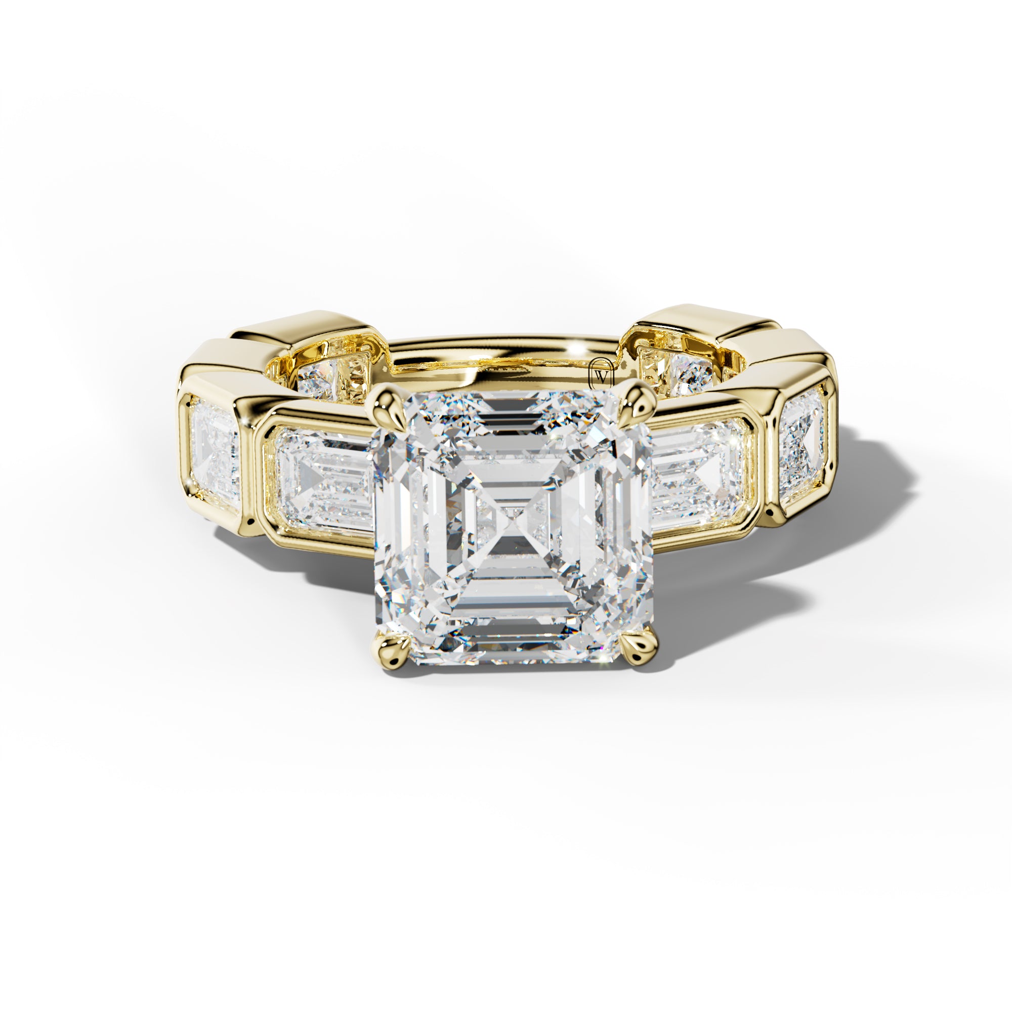 Jessie Asscher Diamond Engagement Ring With East West Emerald Side Stones