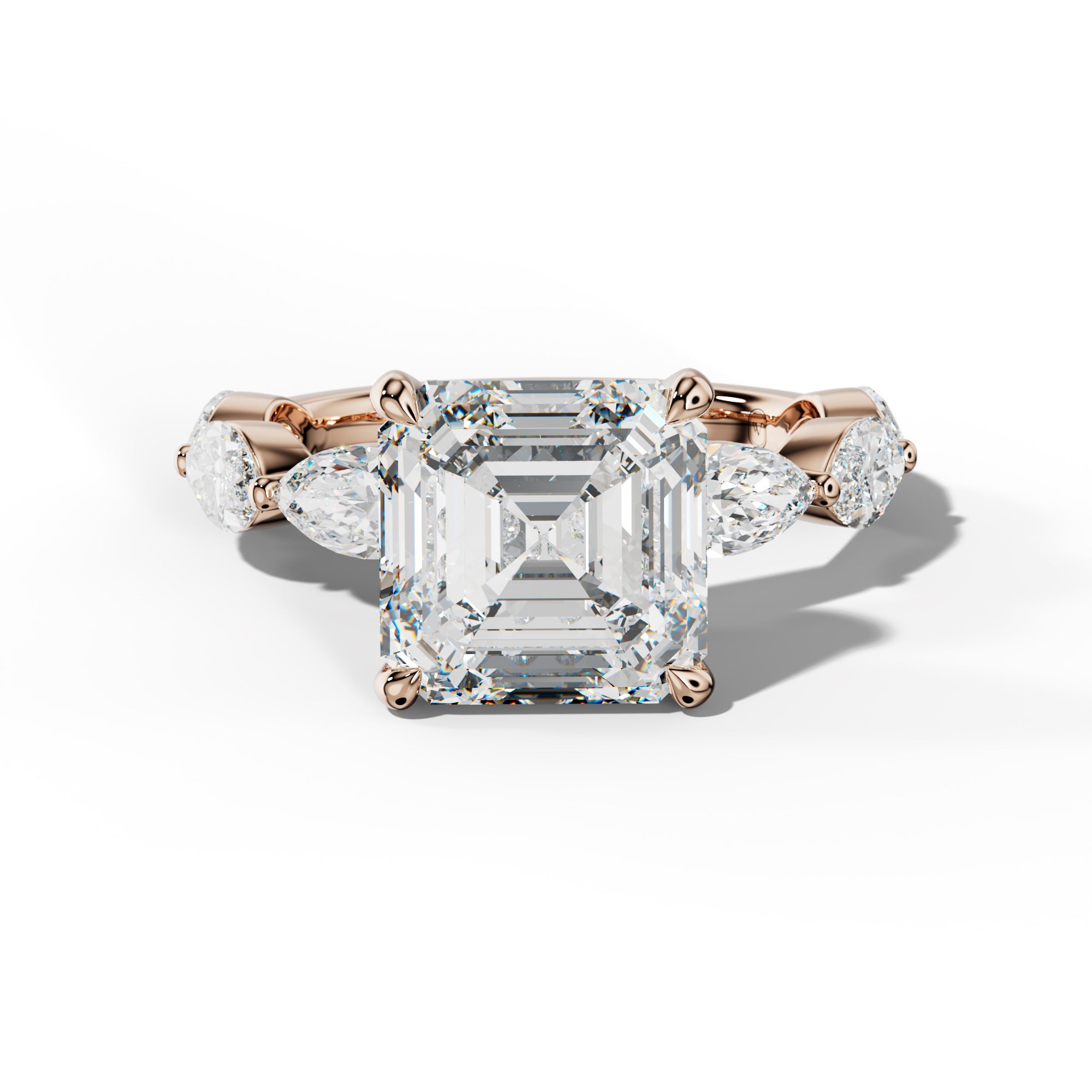 Diana Asscher Diamond Engagement Ring With East West Marquise Side Stones