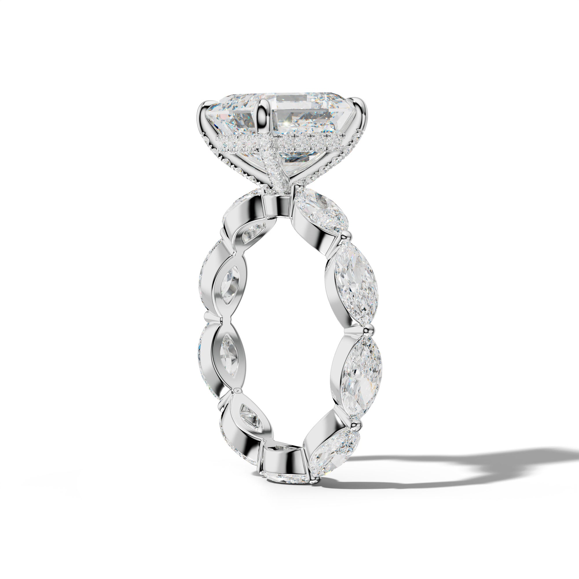 Maria Asscher Diamond Engagement Ring With East West Marquise Side Stones