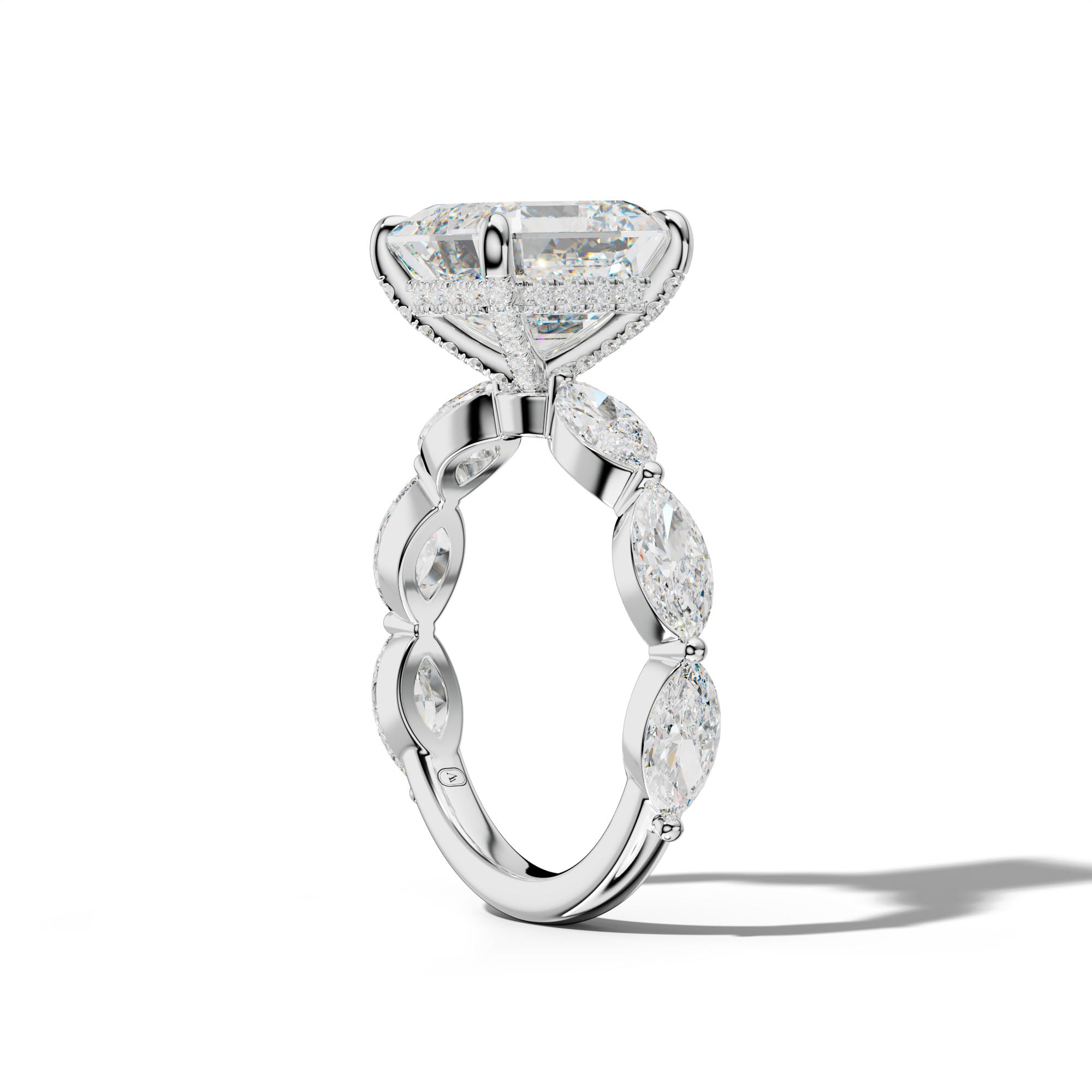 Diana Asscher Diamond Engagement Ring With East West Marquise Side Stones