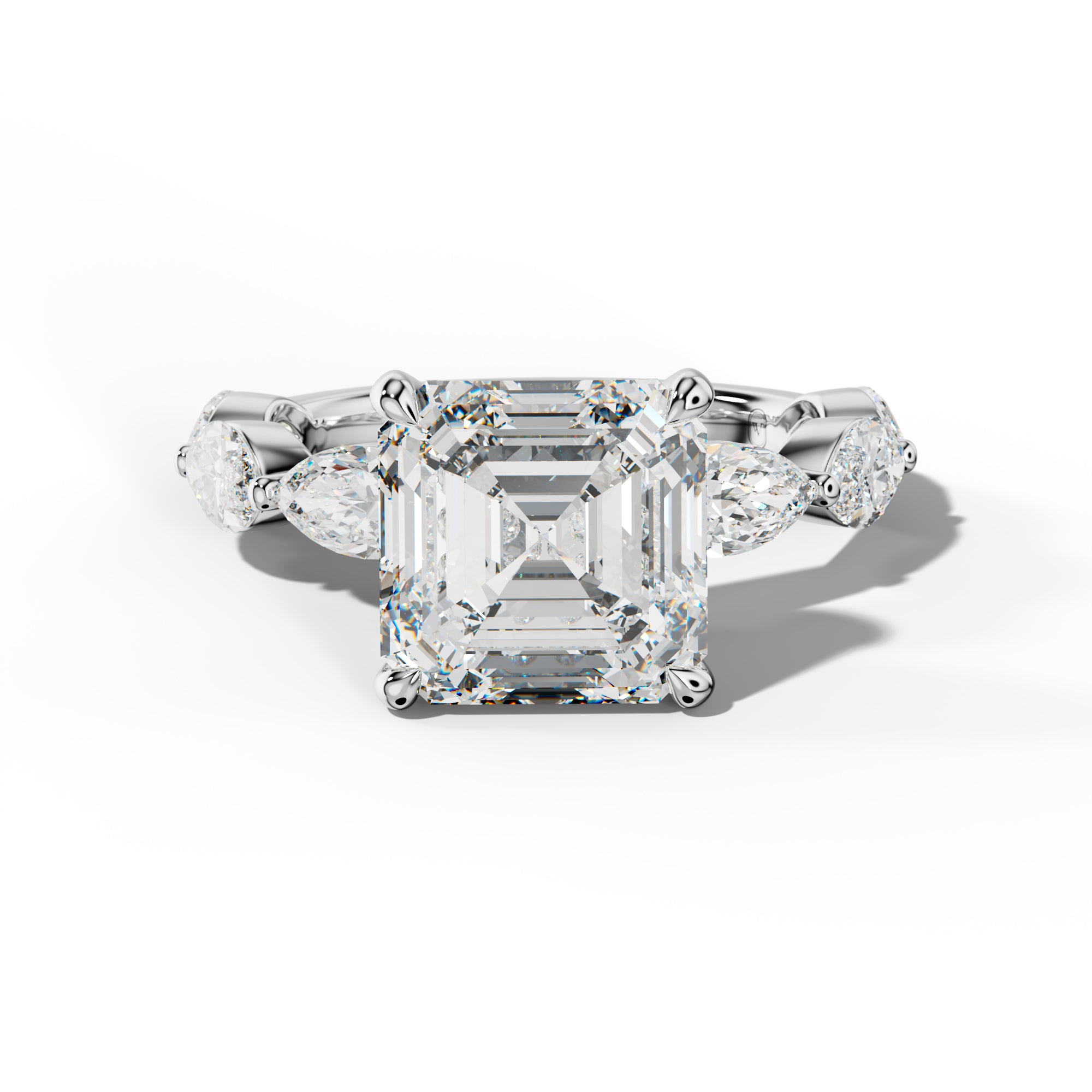Diana Asscher Diamond Engagement Ring With East West Marquise Side Stones