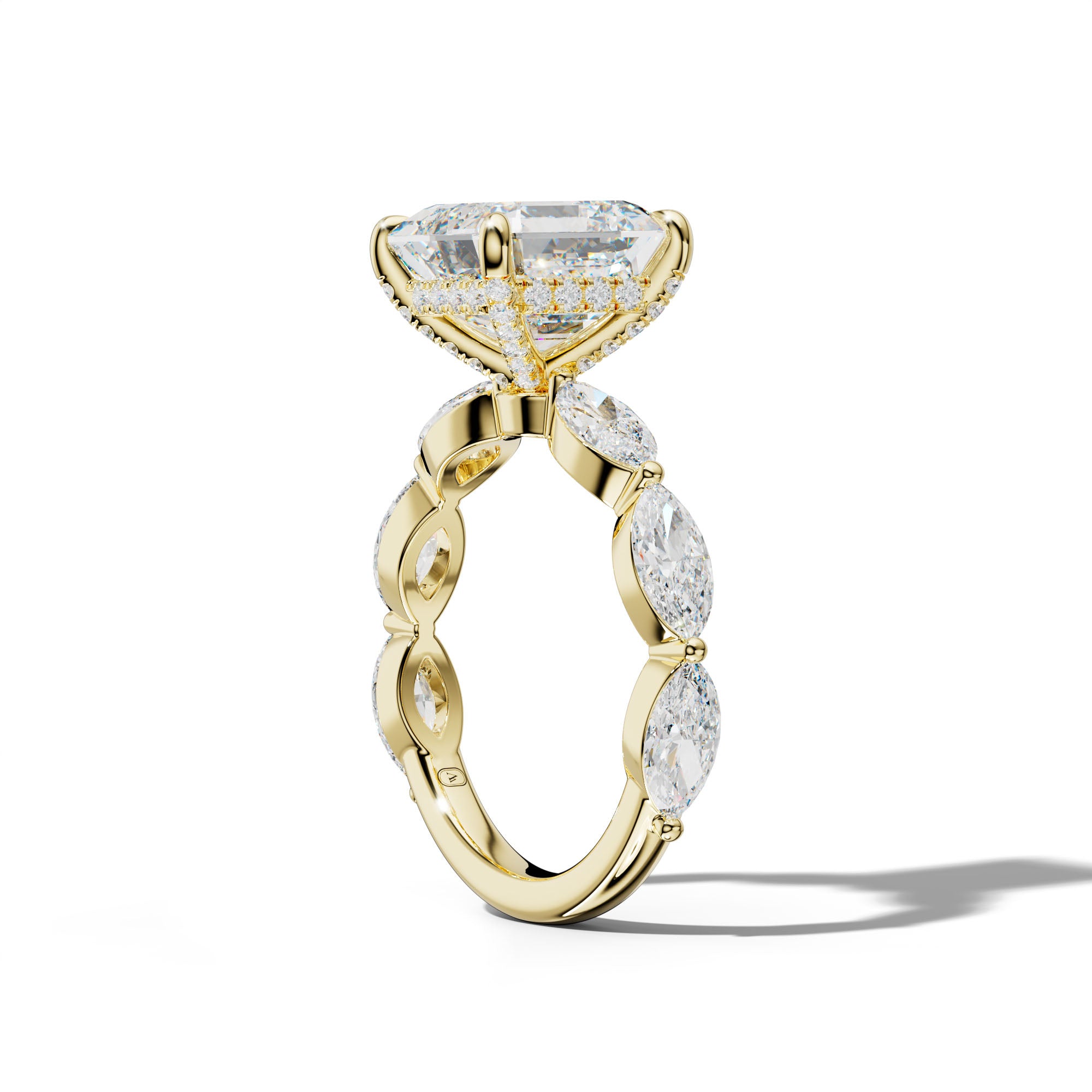 Diana Asscher Diamond Engagement Ring With East West Marquise Side Stones