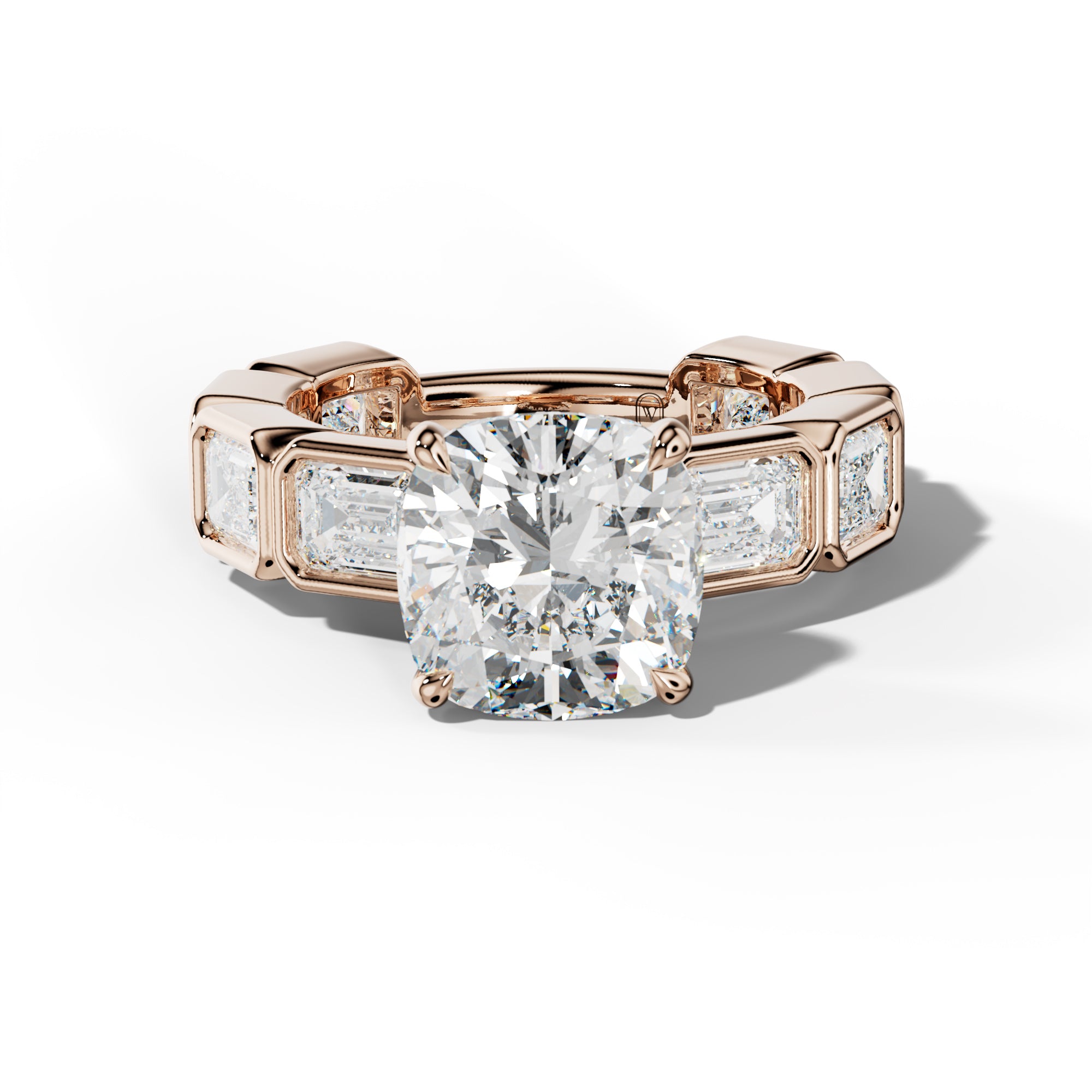 Jessie Cushion Diamond Engagement Ring With East West Emerald Side Stones