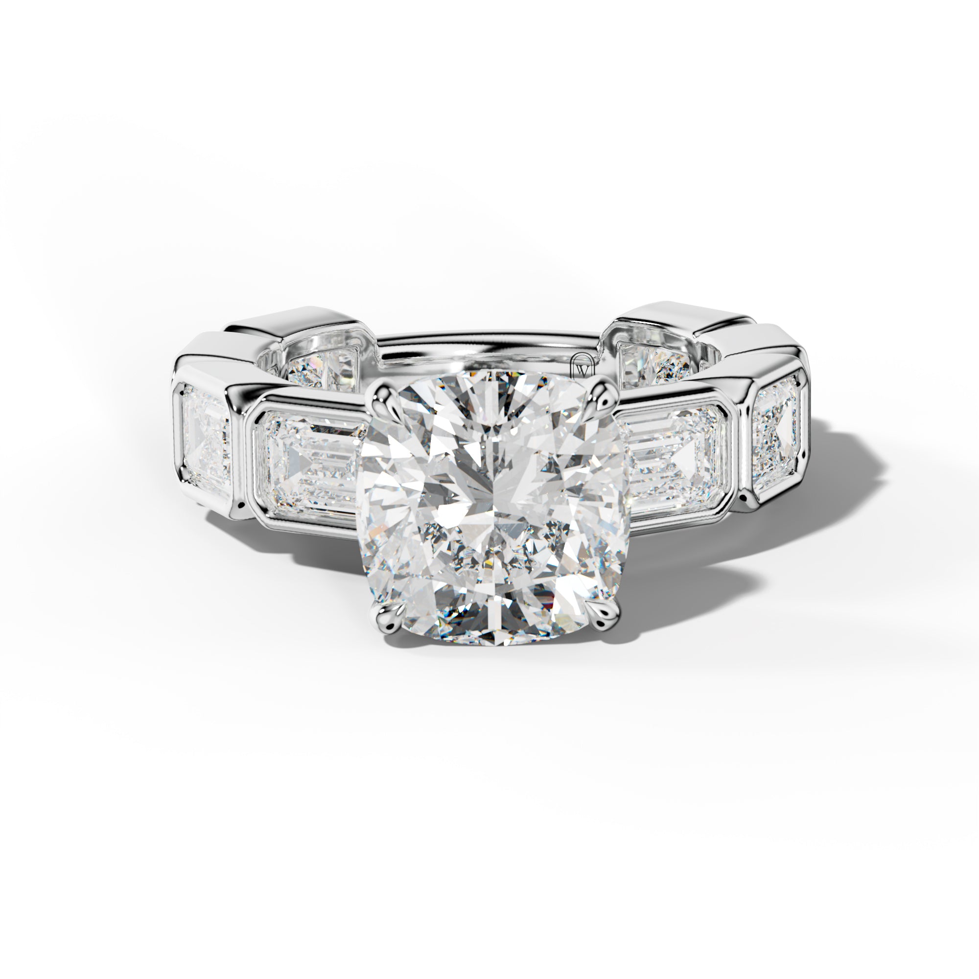 Jessie Cushion Diamond Engagement Ring With East West Emerald Side Stones
