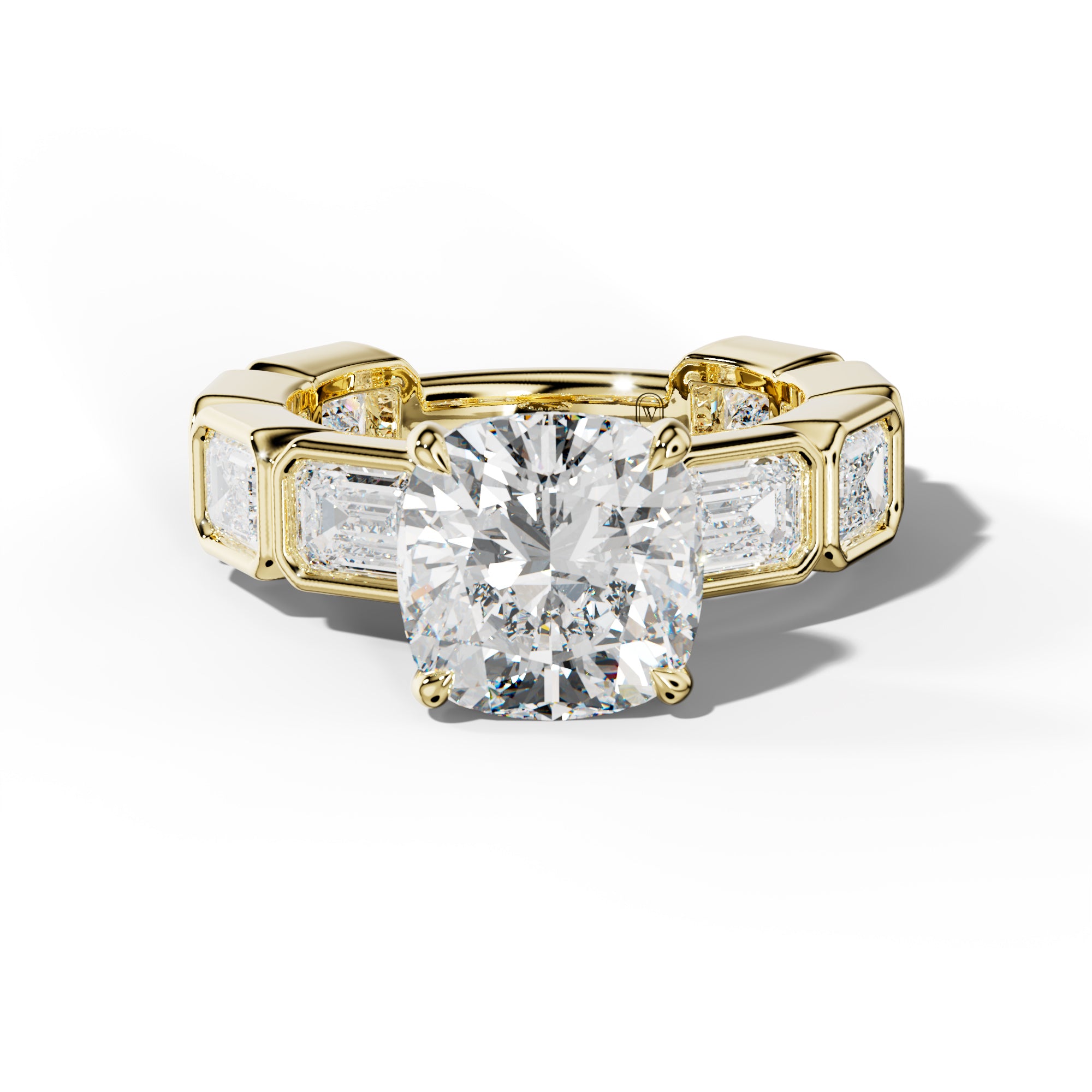 Jessie Cushion Diamond Engagement Ring With East West Emerald Side Stones