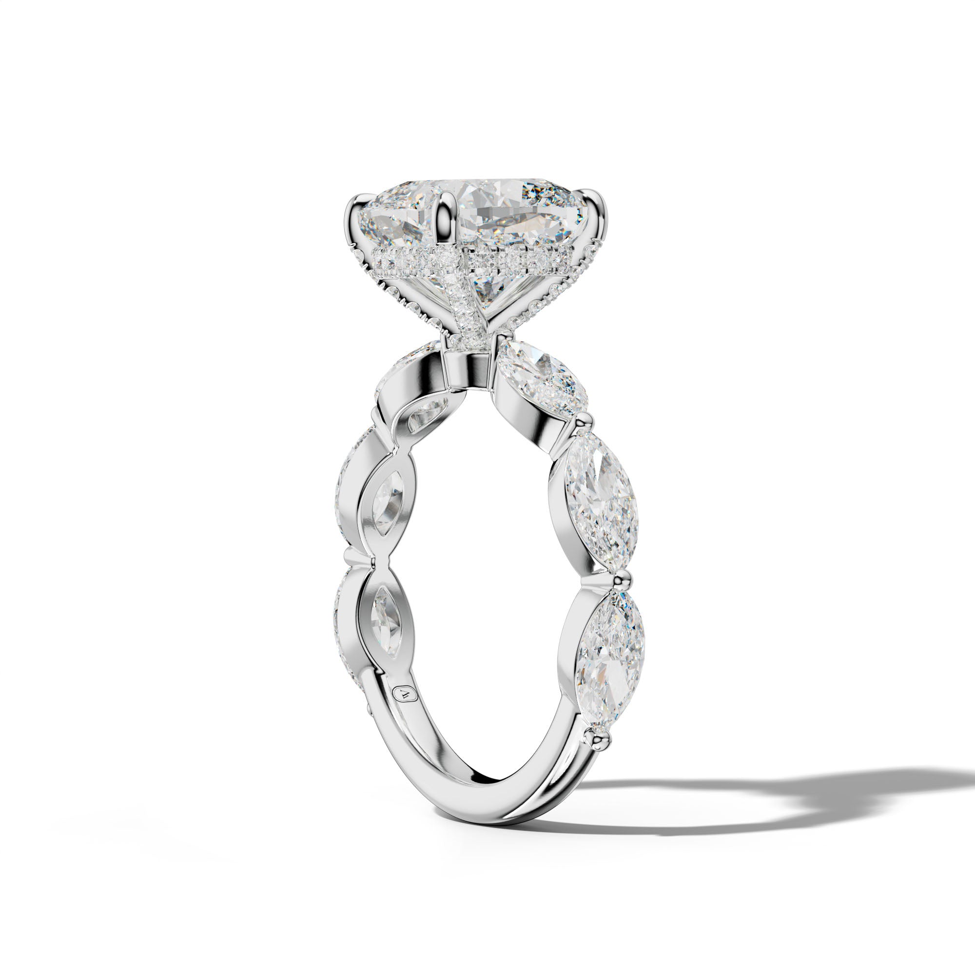 Diana Cushion Diamond Engagement Ring With East West Marquise Side Stones