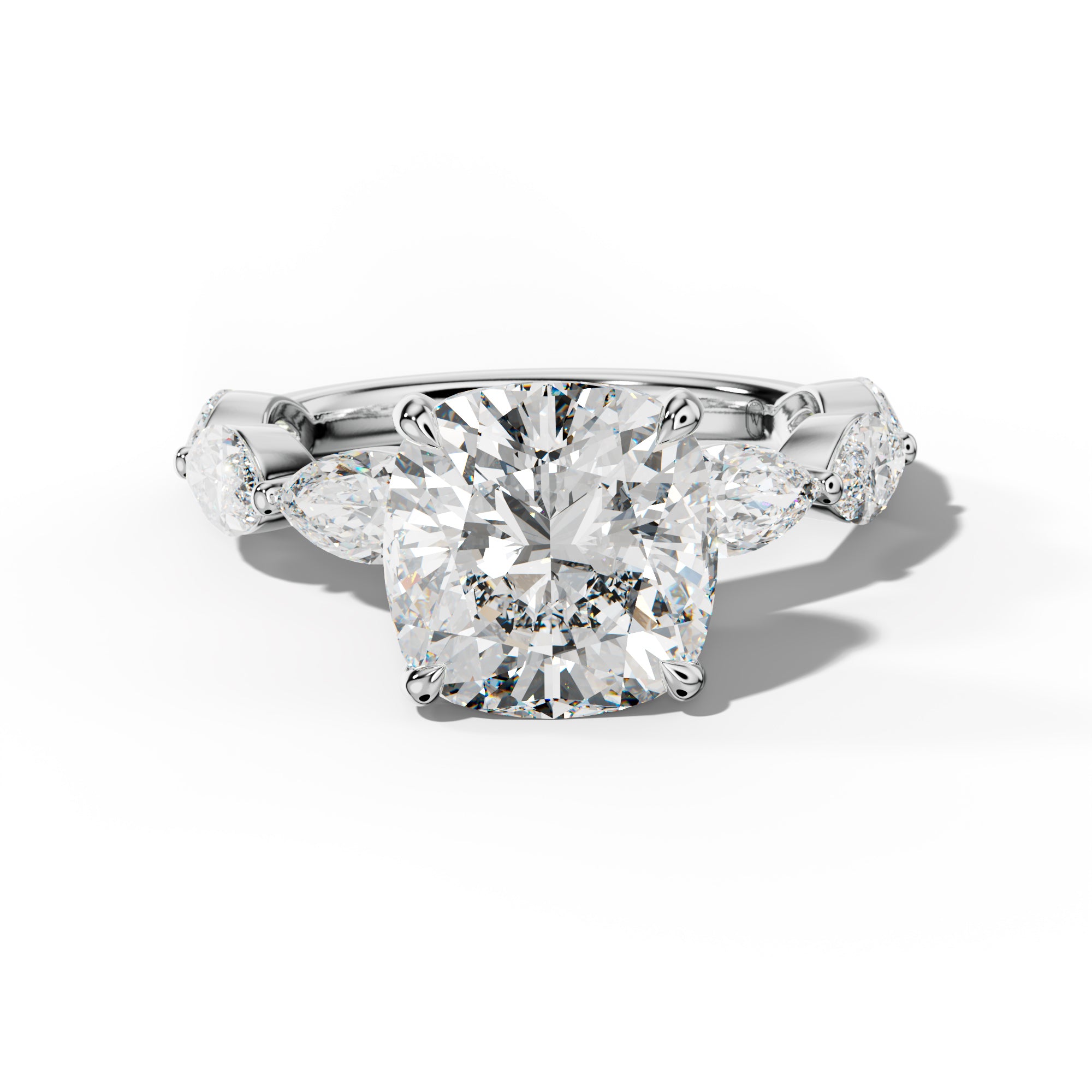 Diana Cushion Diamond Engagement Ring With East West Marquise Side Stones