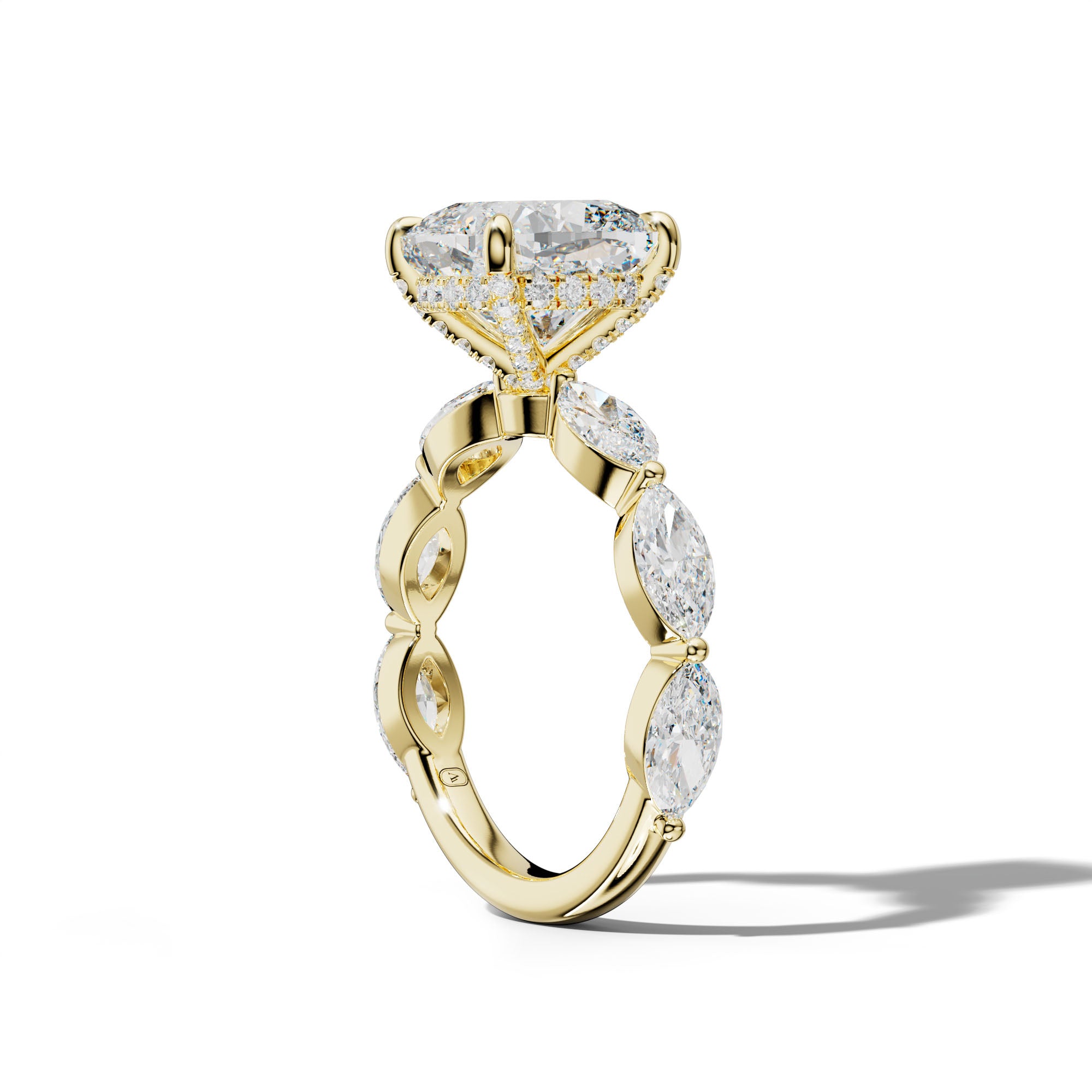 Diana Cushion Diamond Engagement Ring With East West Marquise Side Stones