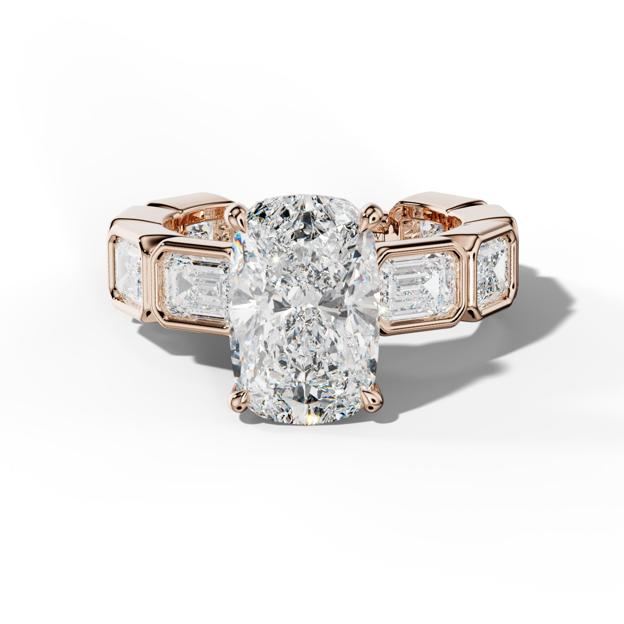 Jessie Elongated Cushion Diamond Engagement Ring With East West Emerald Side Stones