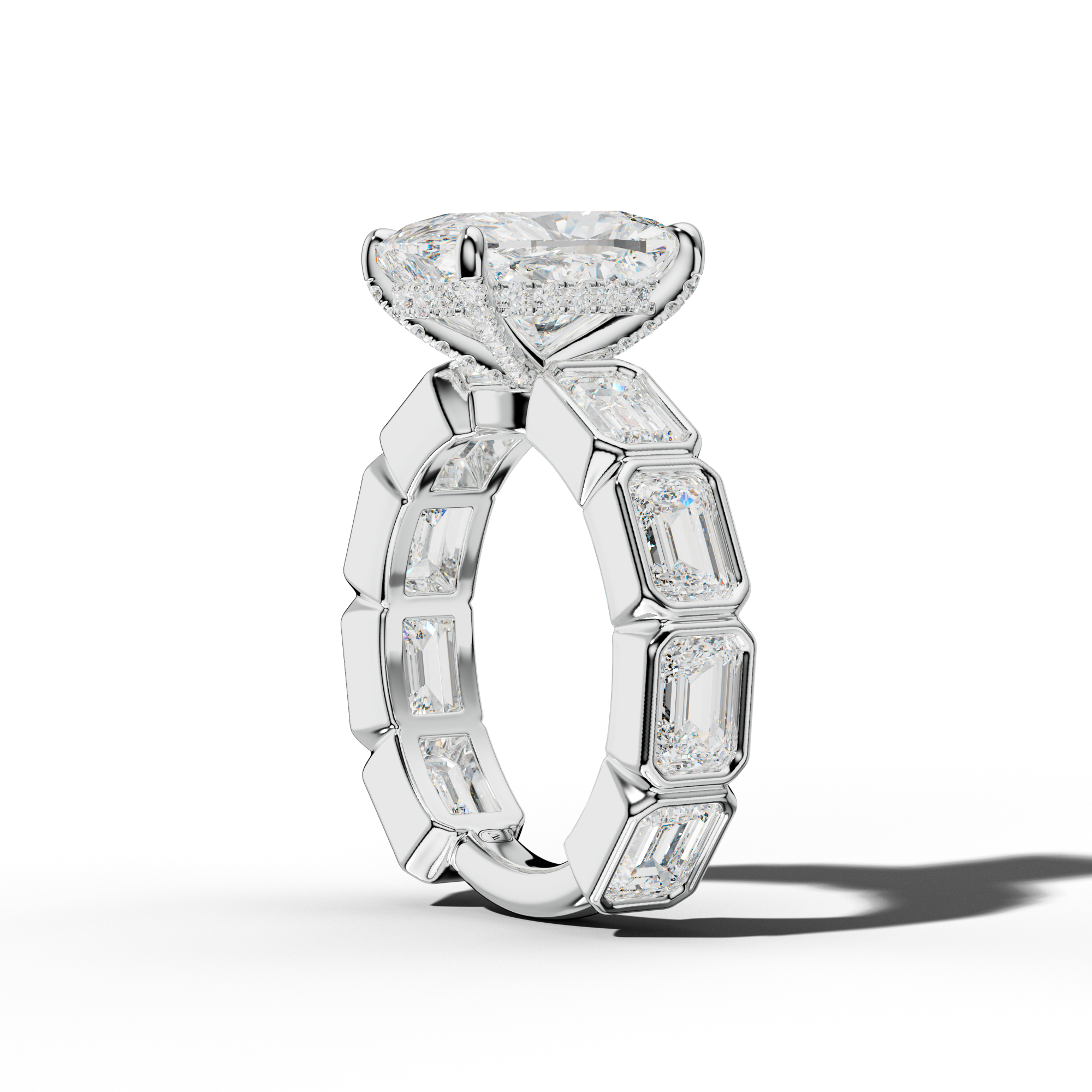 Jessie Elongated Cushion Diamond Engagement Ring With East West Emerald Side Stones