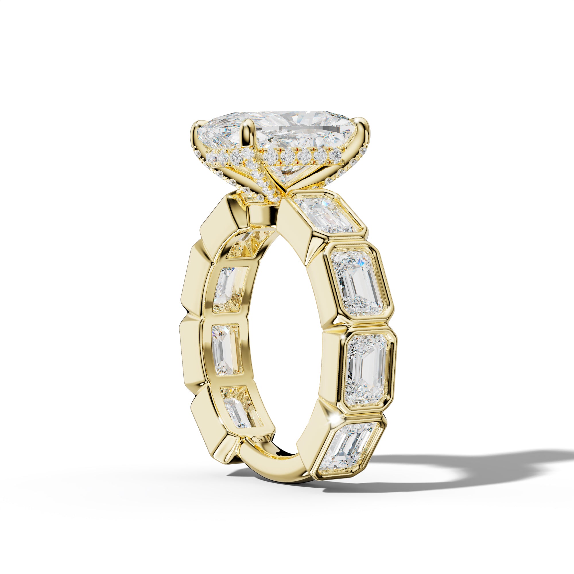 Jessie Elongated Cushion Diamond Engagement Ring With East West Emerald Side Stones
