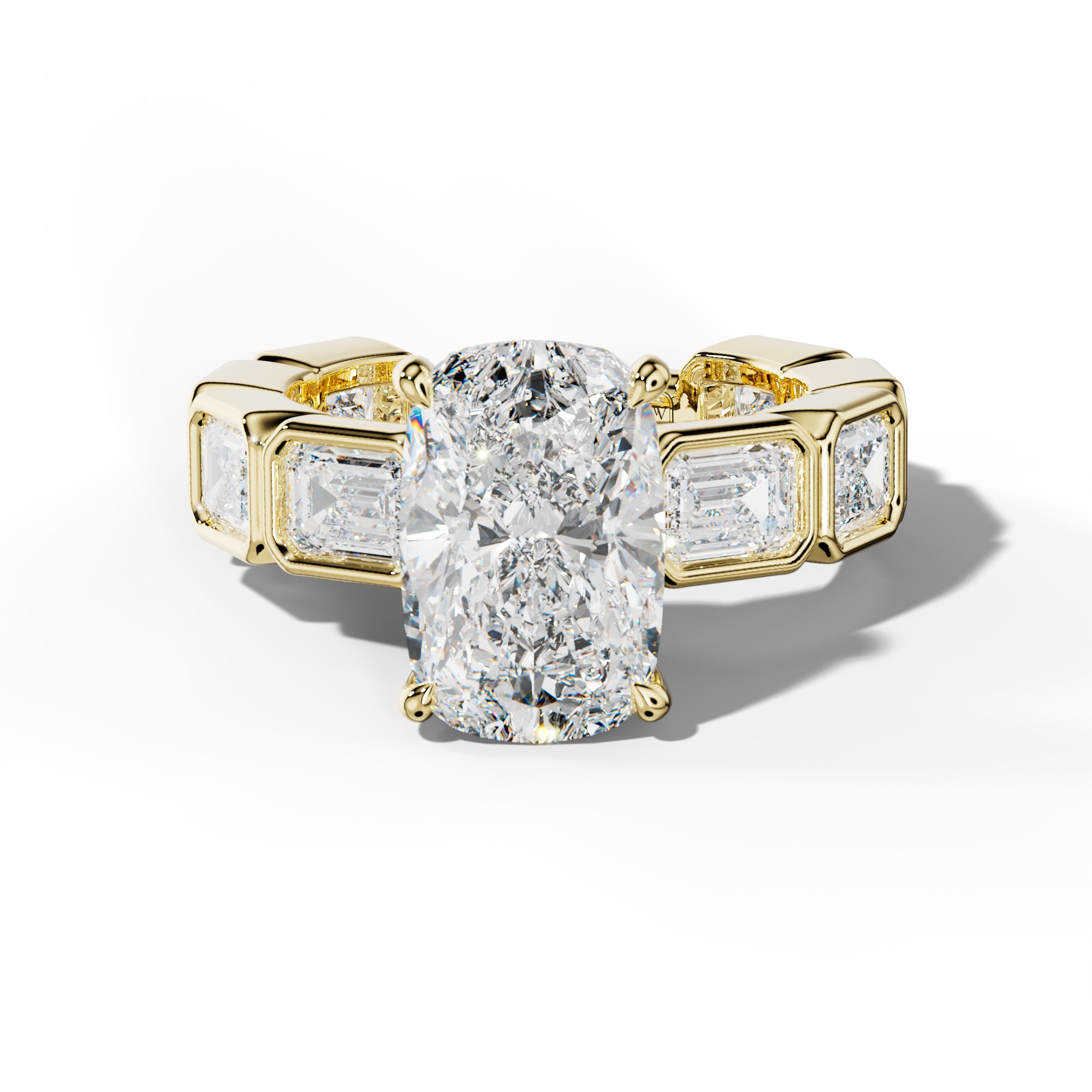 Jessie Elongated Cushion Diamond Engagement Ring With East West Emerald Side Stones