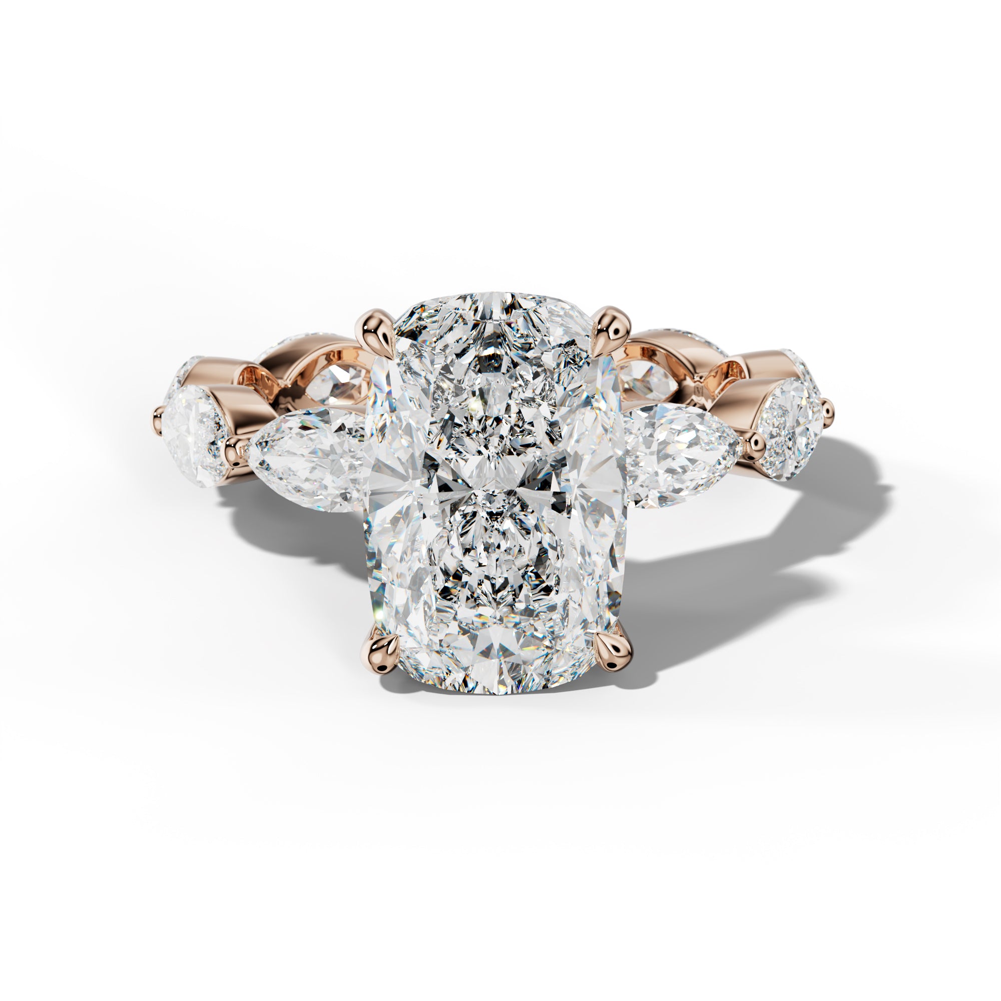 Maria Elongated Cushion Diamond Engagement Ring With East West Marquise Side Stones