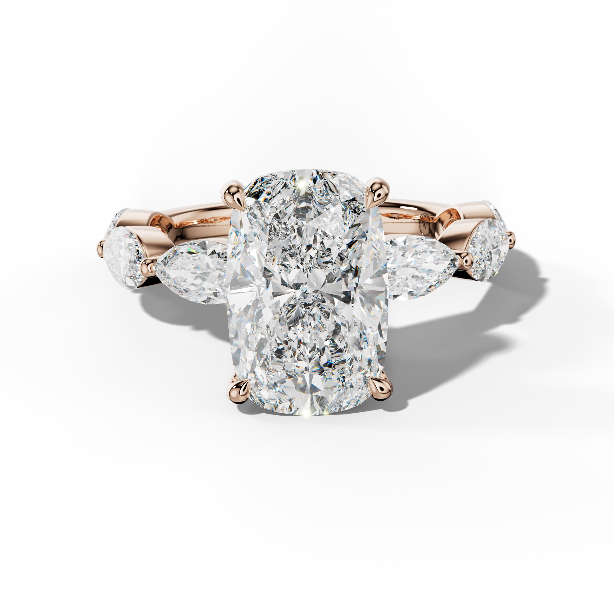 Diana Elongated Cushion Diamond Engagement Ring With East West Marquise Side Stones