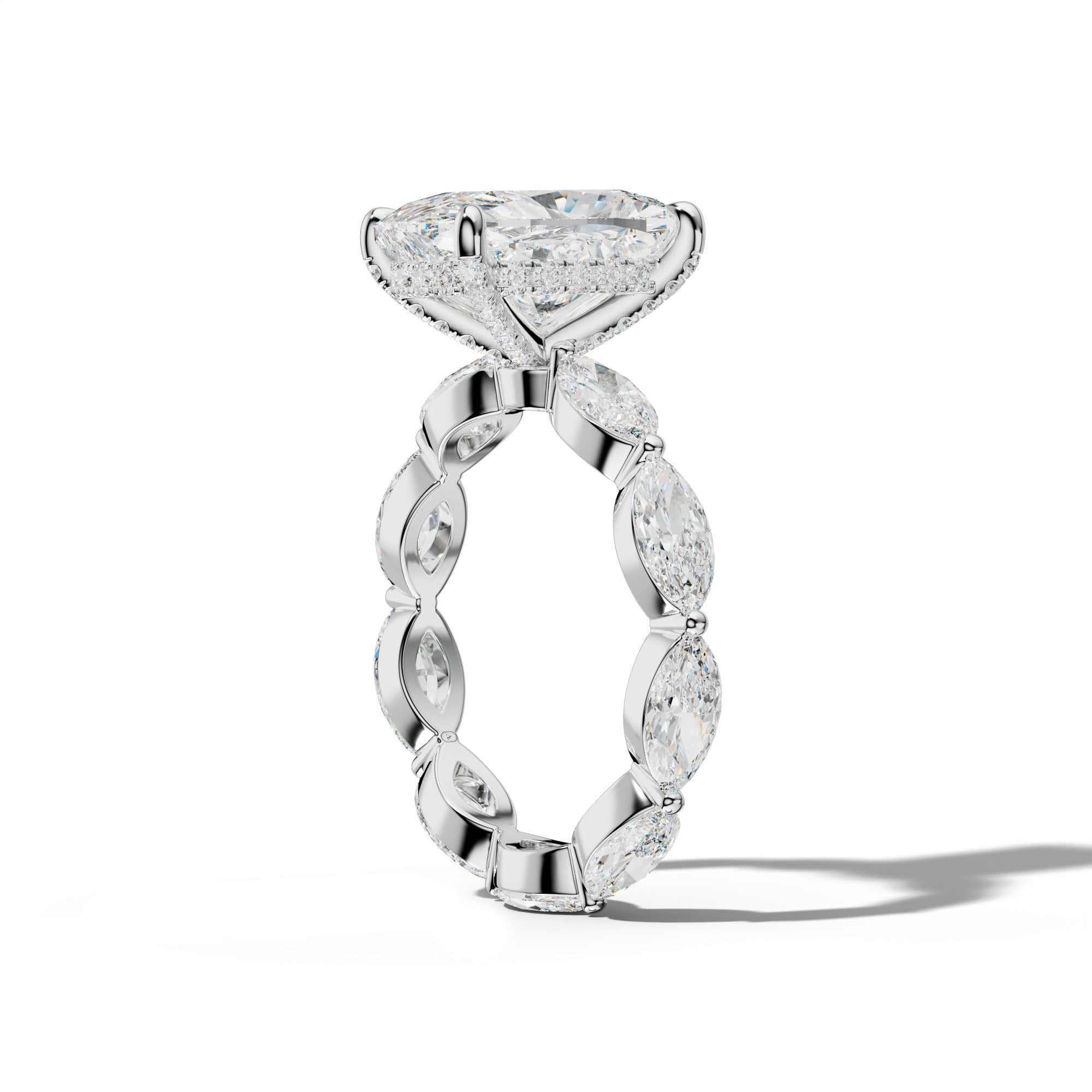 Maria Elongated Cushion Diamond Engagement Ring With East West Marquise Side Stones