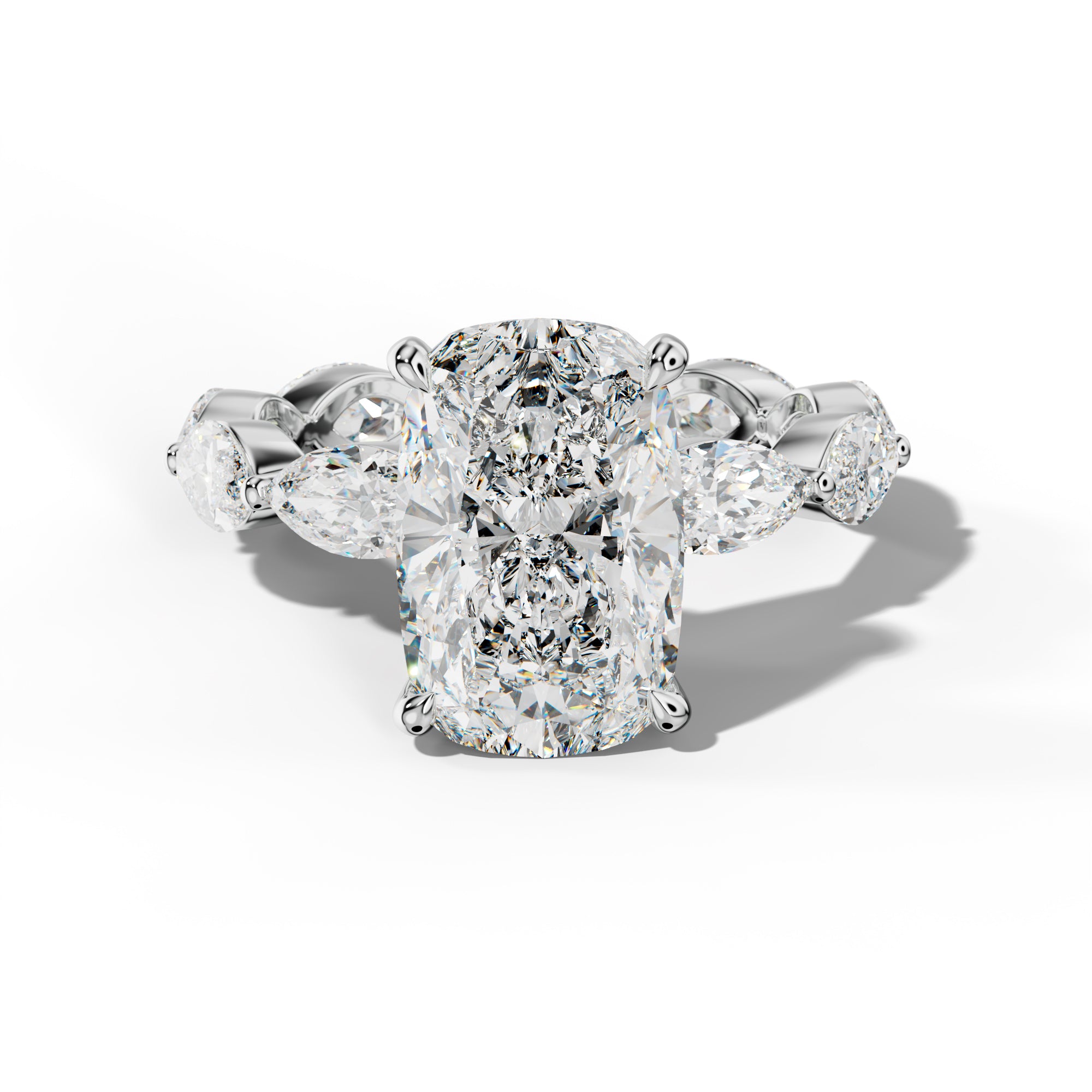 Maria Elongated Cushion Diamond Engagement Ring With East West Marquise Side Stones