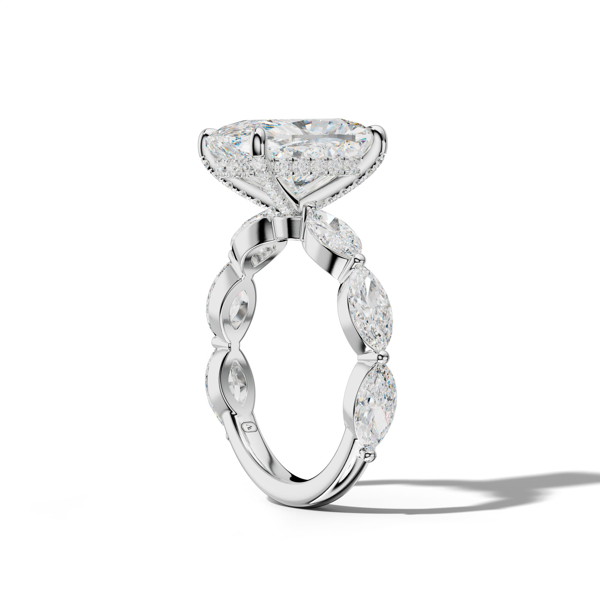 Diana Elongated Cushion Diamond Engagement Ring With East West Marquise Side Stones