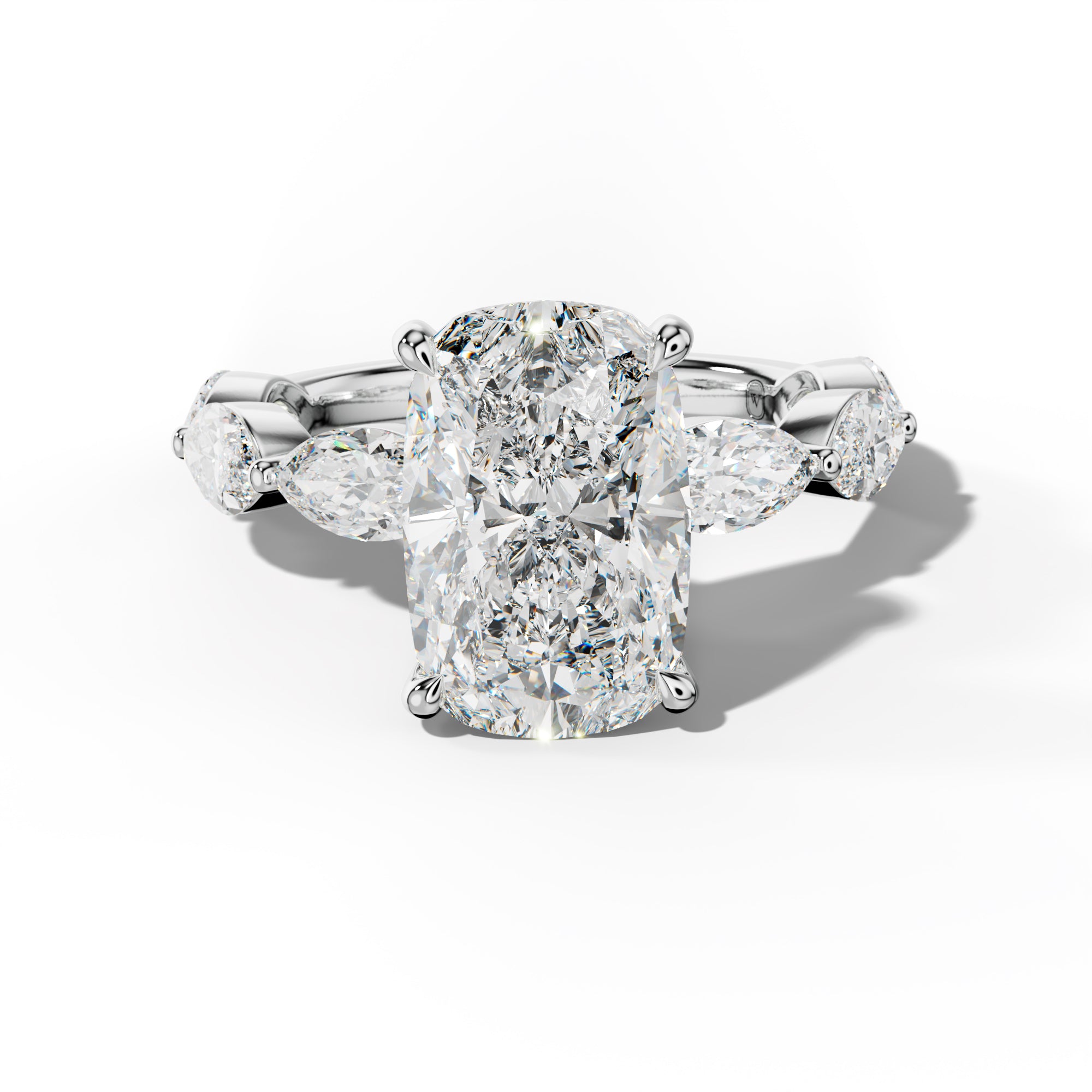 Diana Elongated Cushion Diamond Engagement Ring With East West Marquise Side Stones