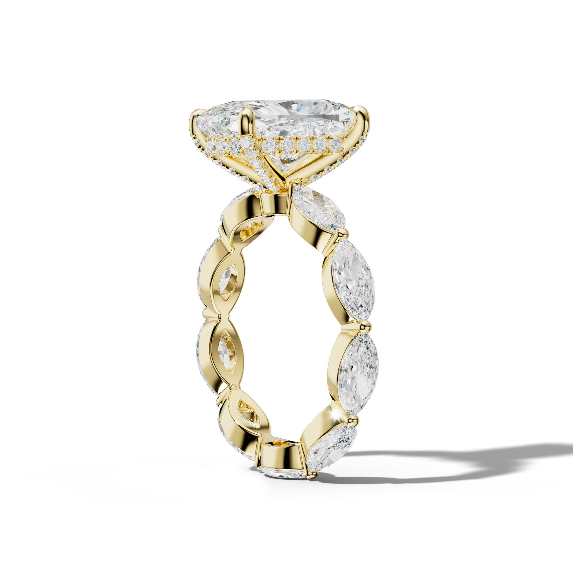 Maria Elongated Cushion Diamond Engagement Ring With East West Marquise Side Stones