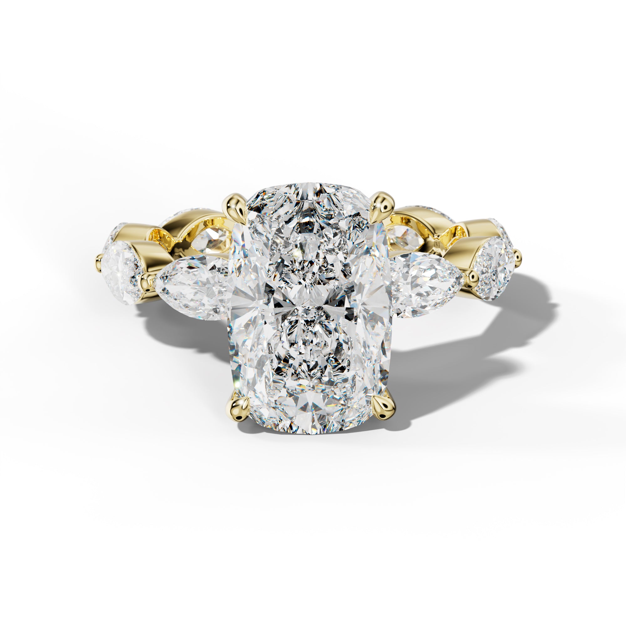 Maria Elongated Cushion Diamond Engagement Ring With East West Marquise Side Stones
