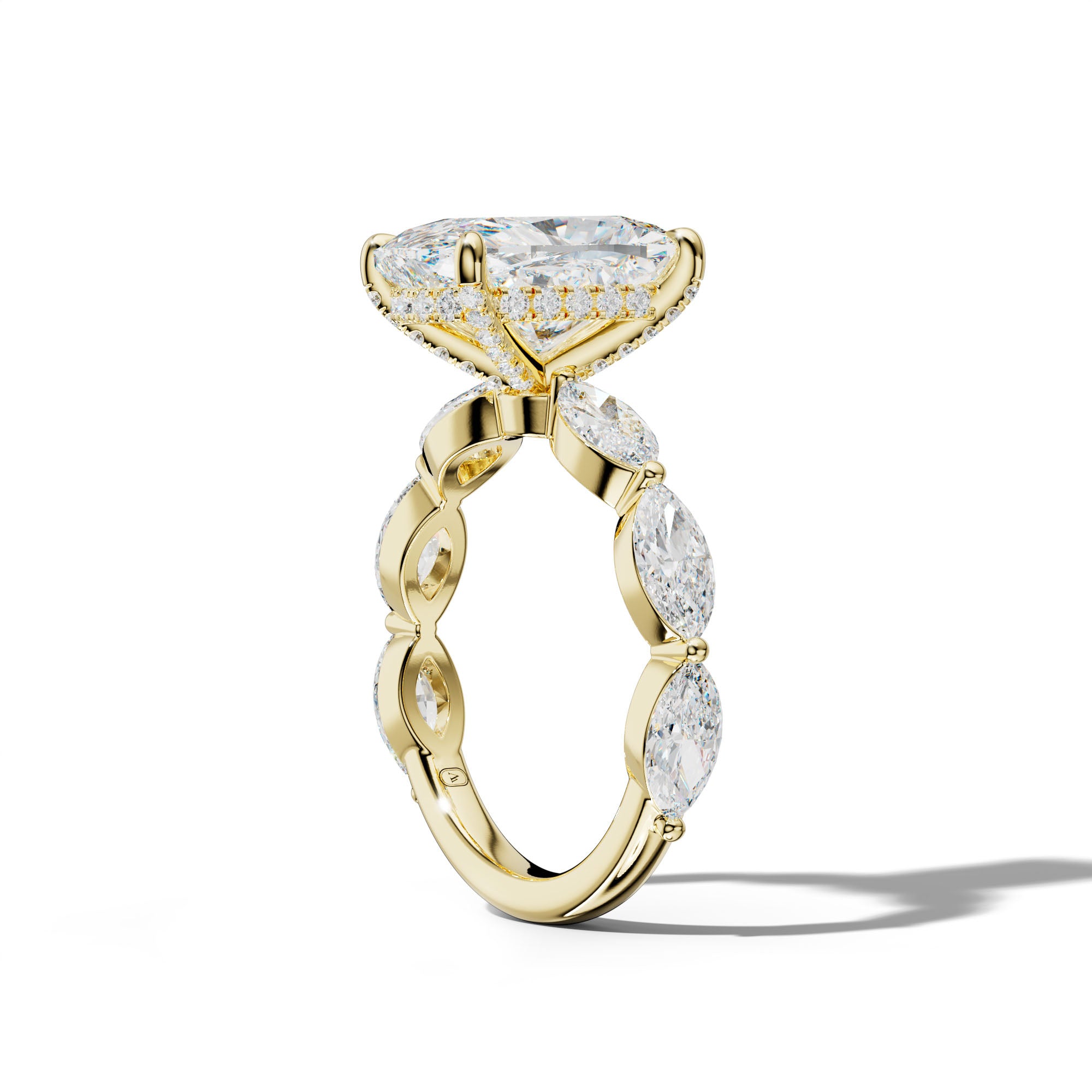 Diana Elongated Cushion Diamond Engagement Ring With East West Marquise Side Stones