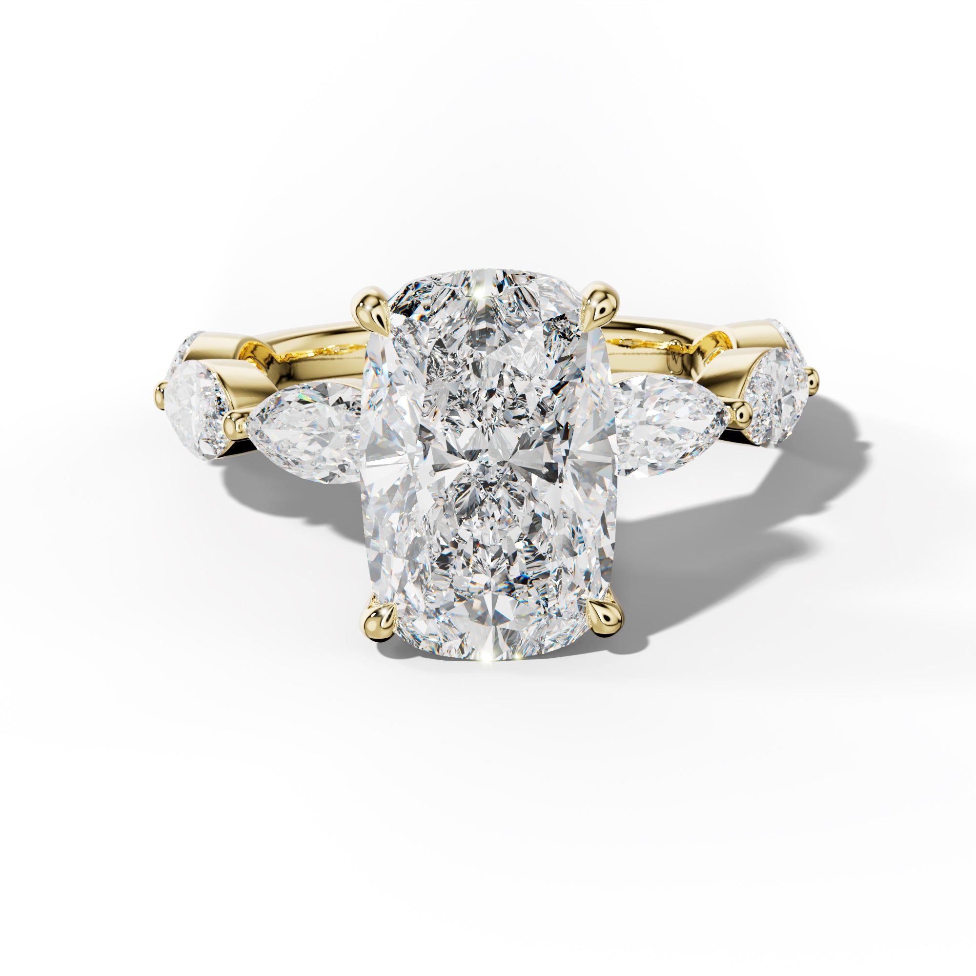 Diana Elongated Cushion Diamond Engagement Ring With East West Marquise Side Stones