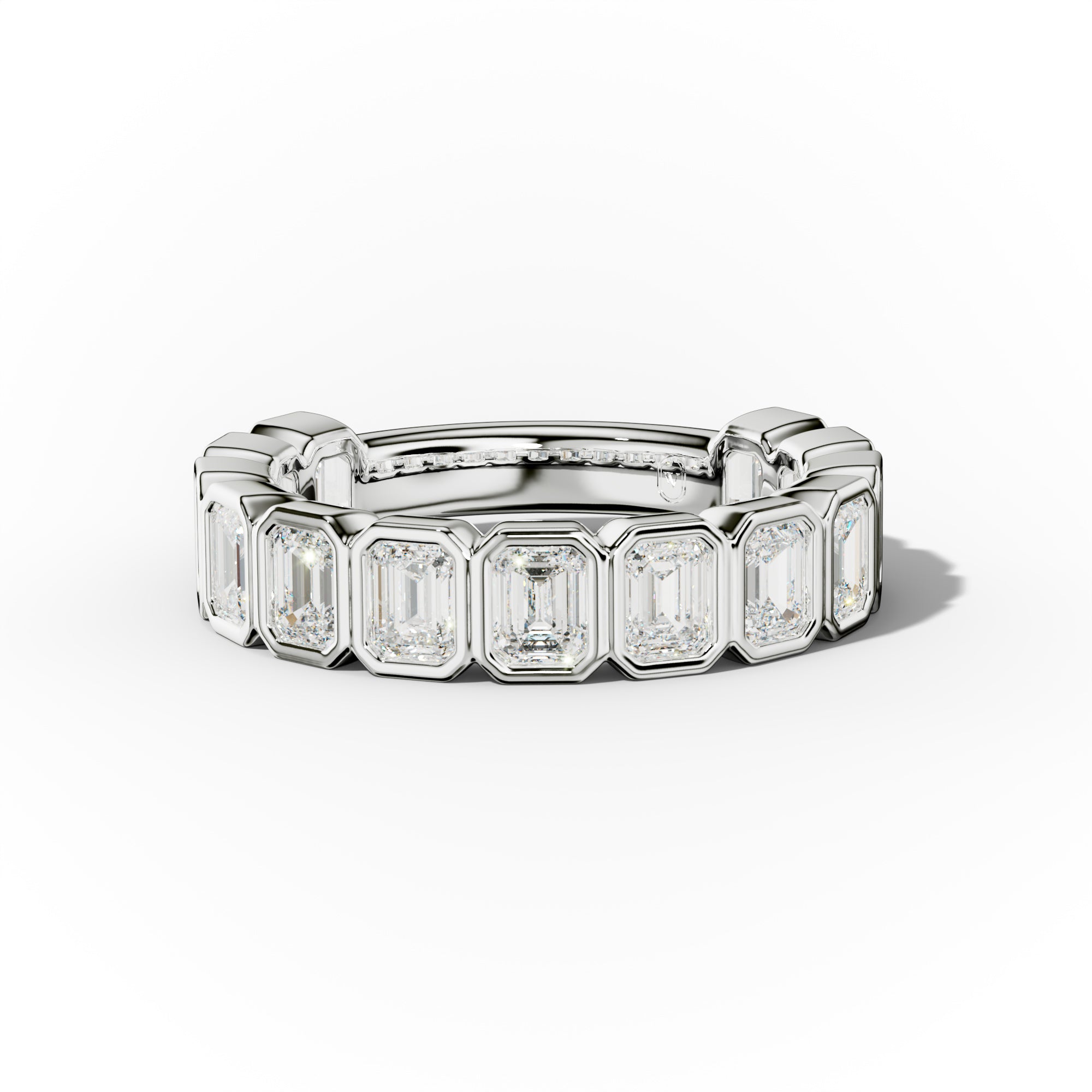 2.0 Carat Bezel Set Emerald Cut Diamond 3/4 Eternity Band