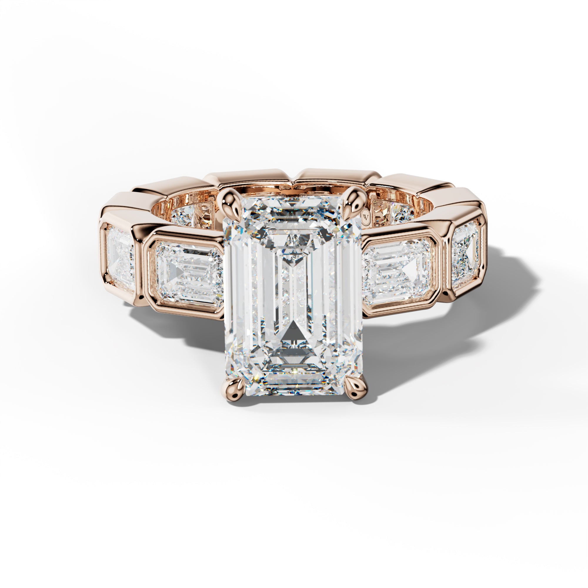 Violeta Emerald Cut Engagement Ring With East West Emerald Side Stones