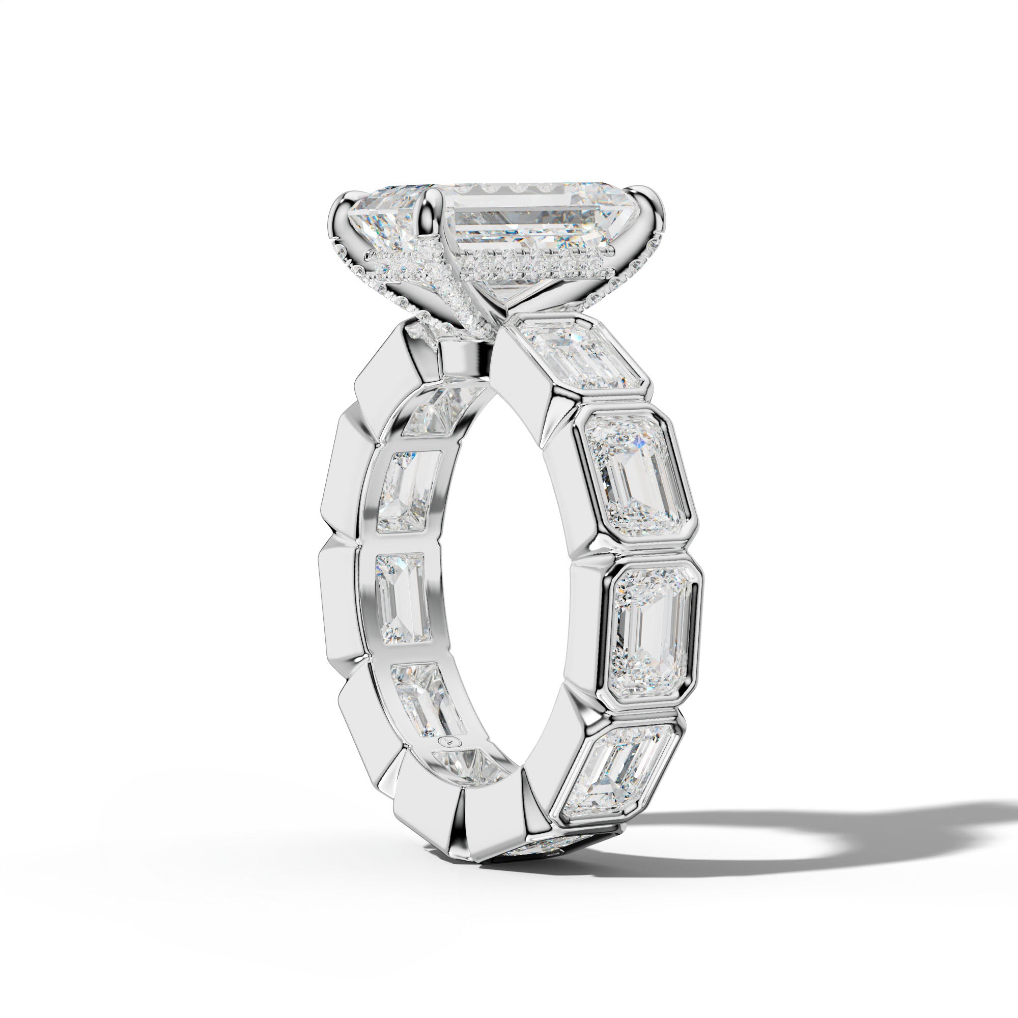 Violeta Emerald Cut Engagement Ring With East West Emerald Side Stones