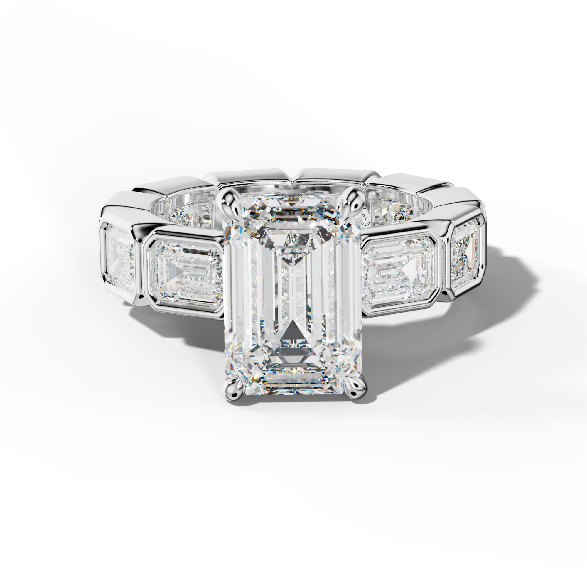 Violeta Emerald Cut Engagement Ring With East West Emerald Side Stones