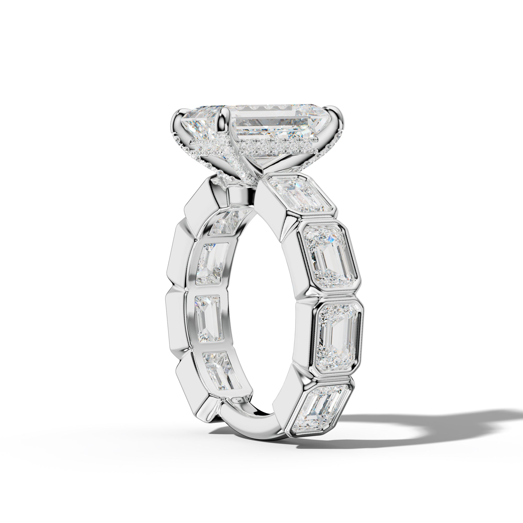 Jessie Emerald Cut Engagement Ring With East West Emerald Side Stones