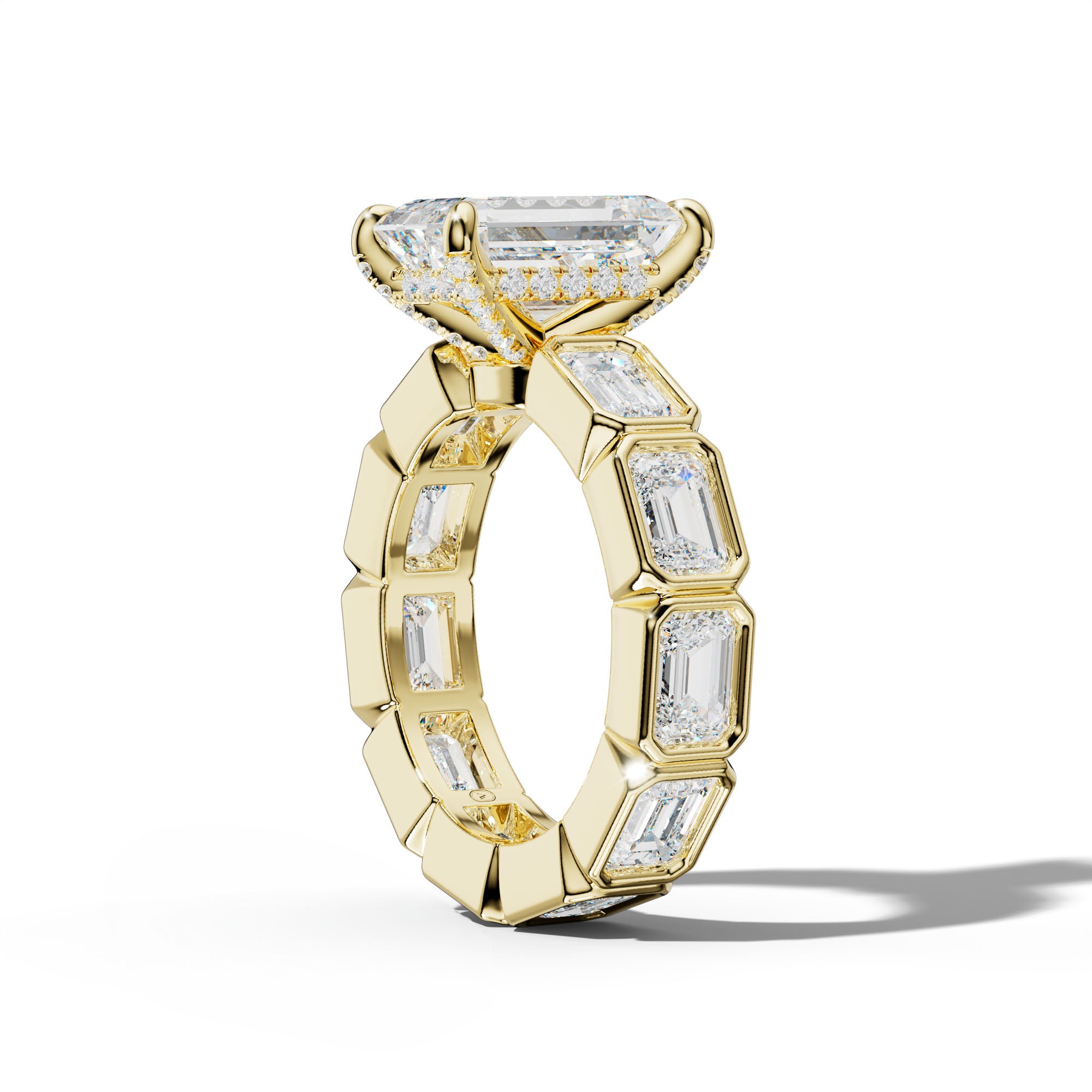 Violeta Emerald Cut Engagement Ring With East West Emerald Side Stones