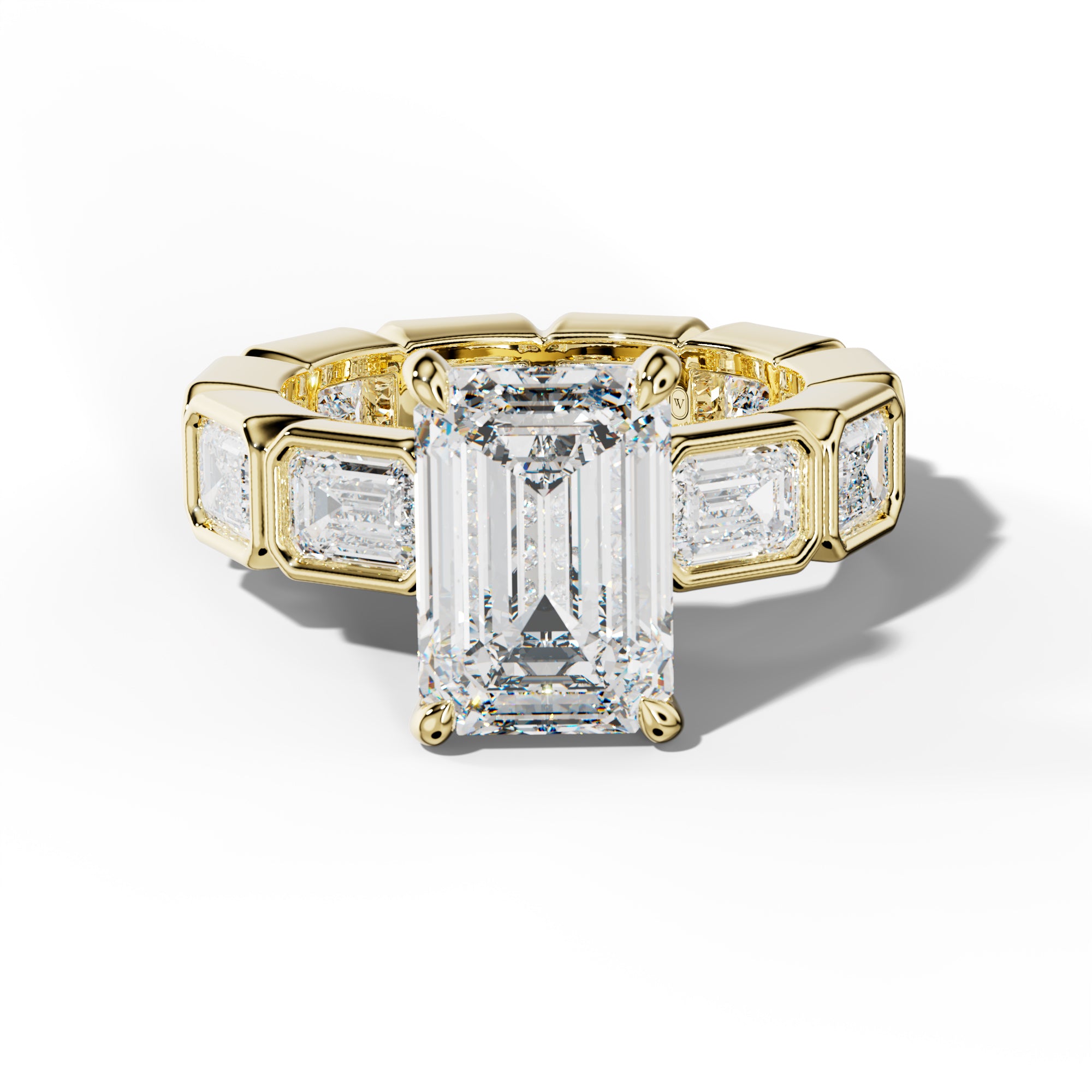 Violeta Emerald Cut Engagement Ring With East West Emerald Side Stones