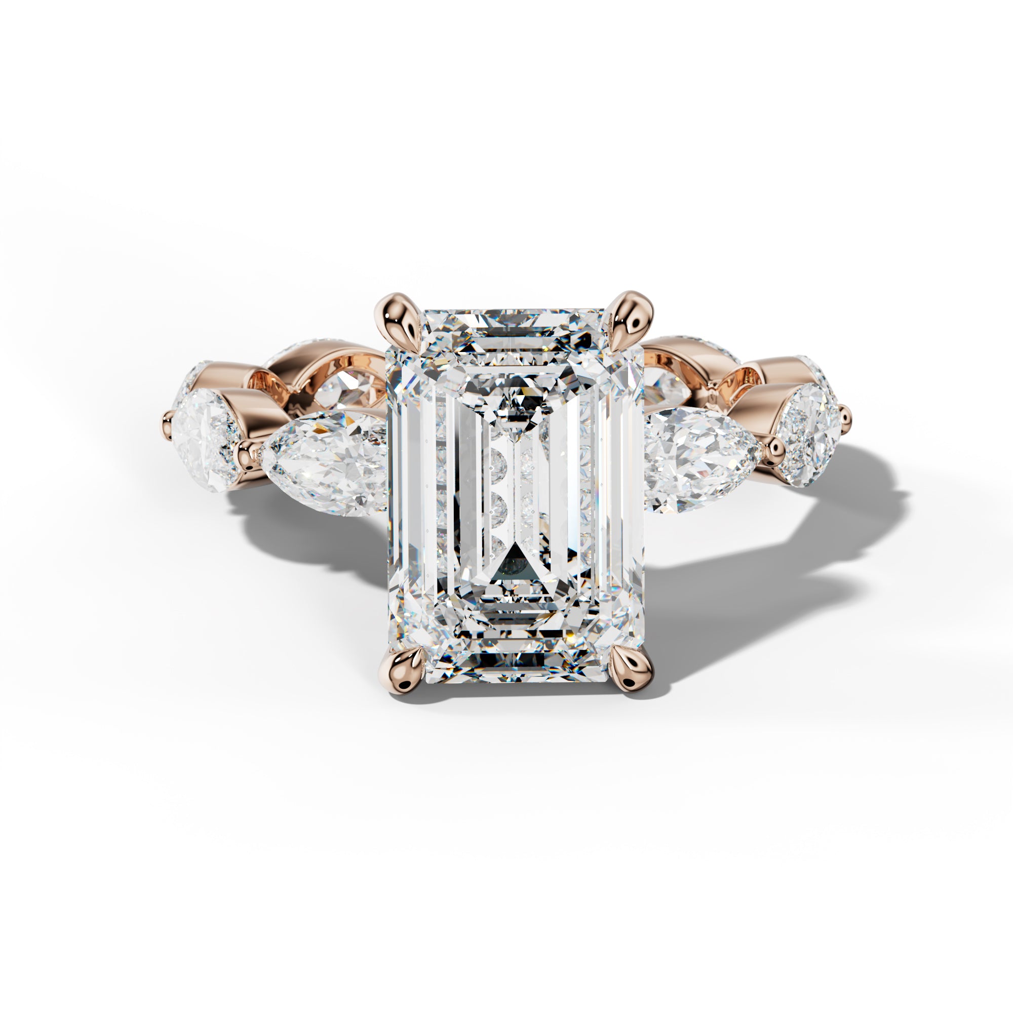 Maria Emerald Cut Engagement Ring With East West Marquise Side Stones