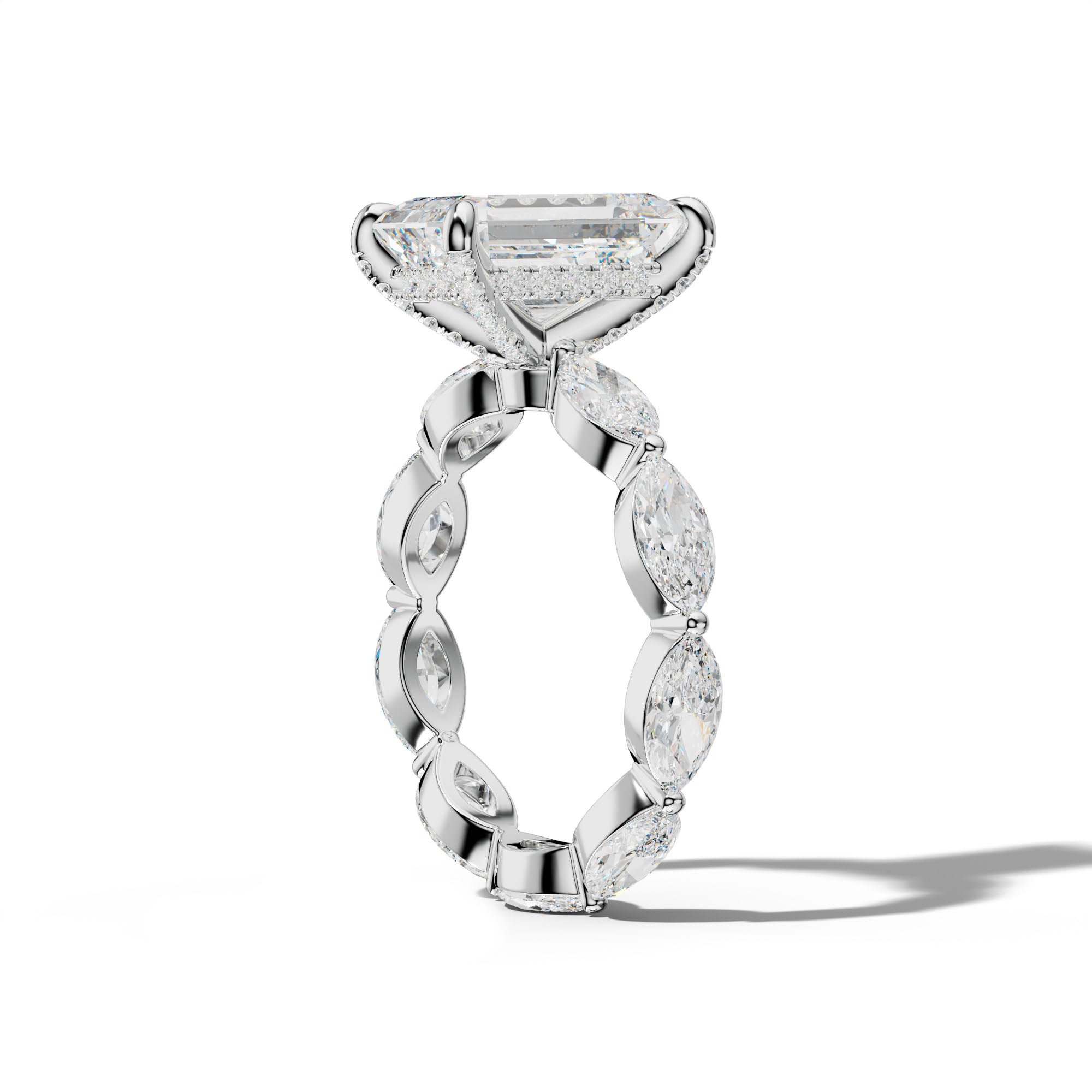 Maria Emerald Cut Engagement Ring With East West Marquise Side Stones