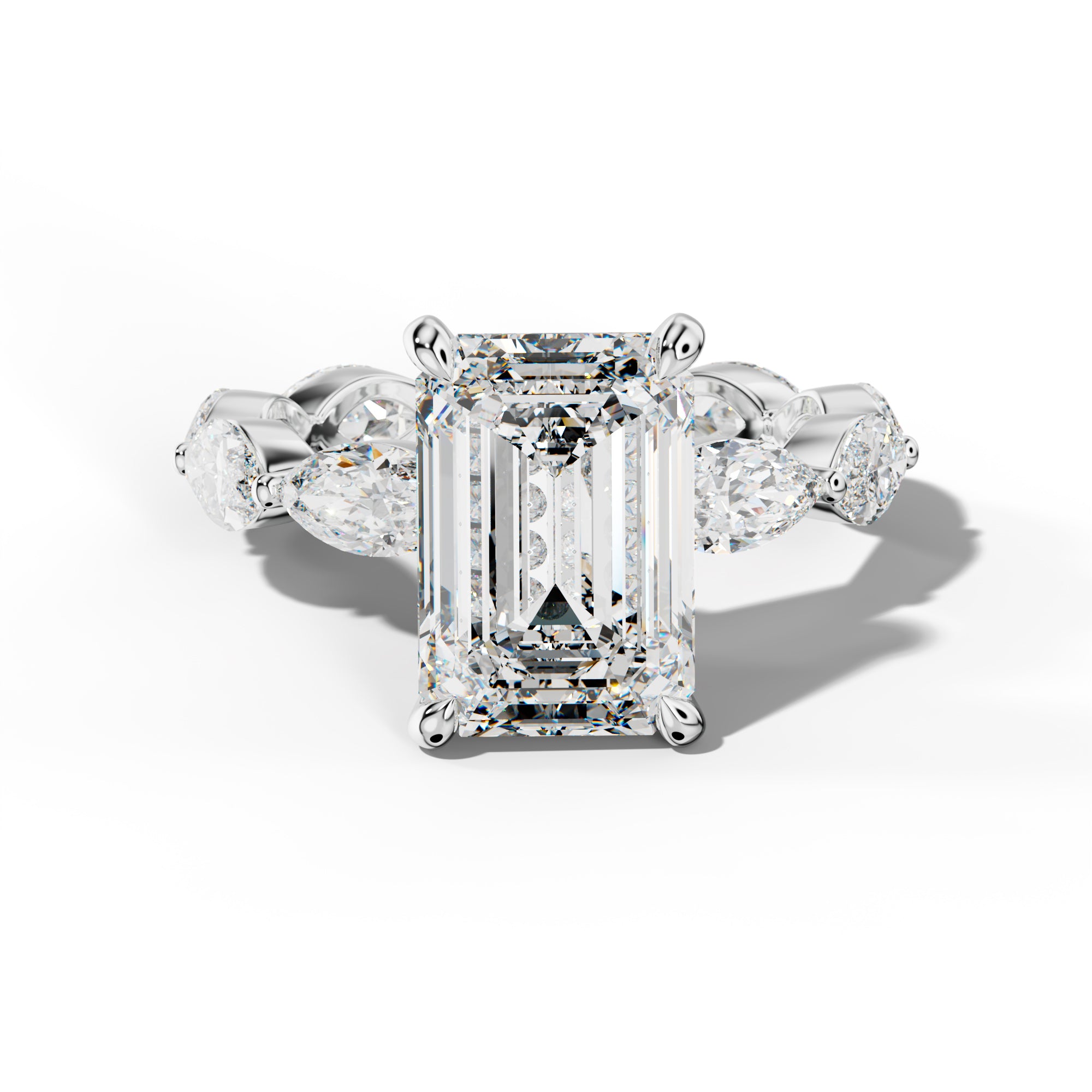 Maria Emerald Cut Engagement Ring With East West Marquise Side Stones