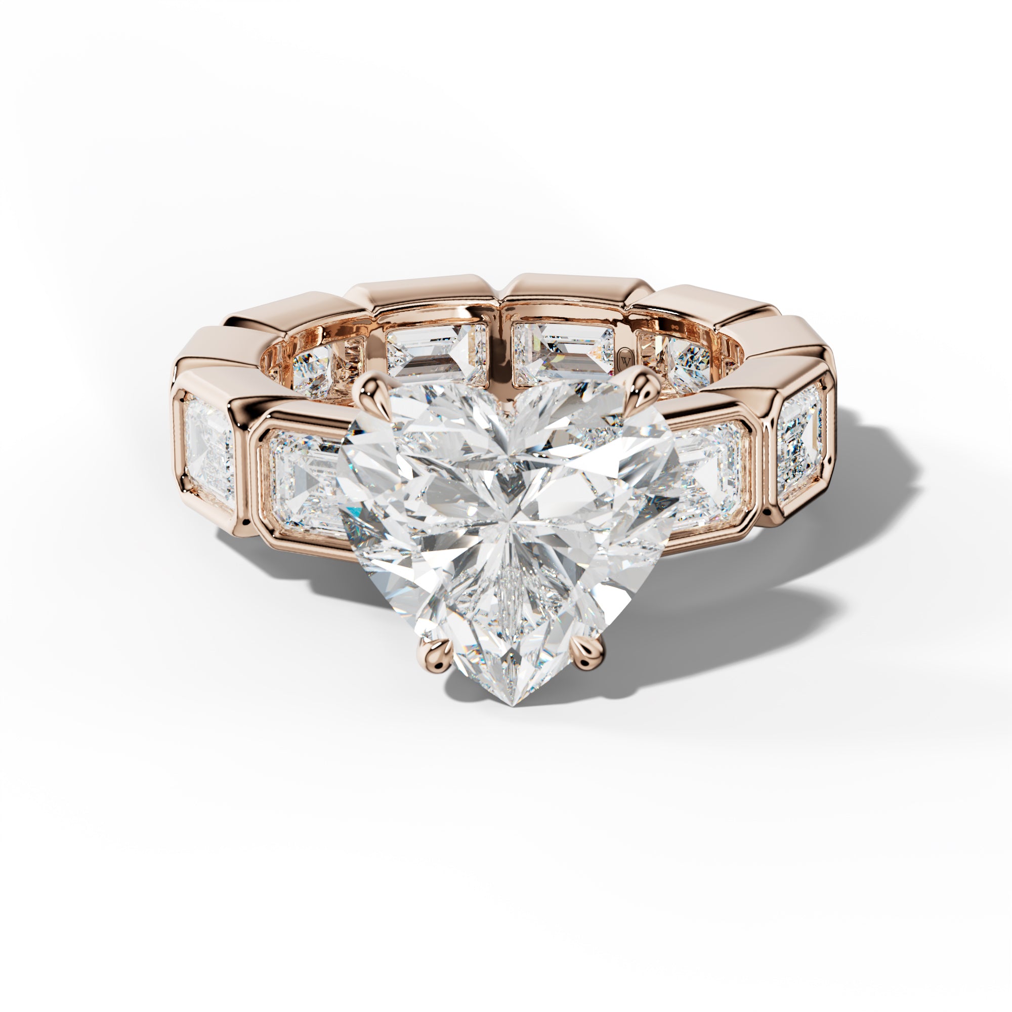 Violeta Heart Diamond Engagement Ring With East West Emerald Side Stones