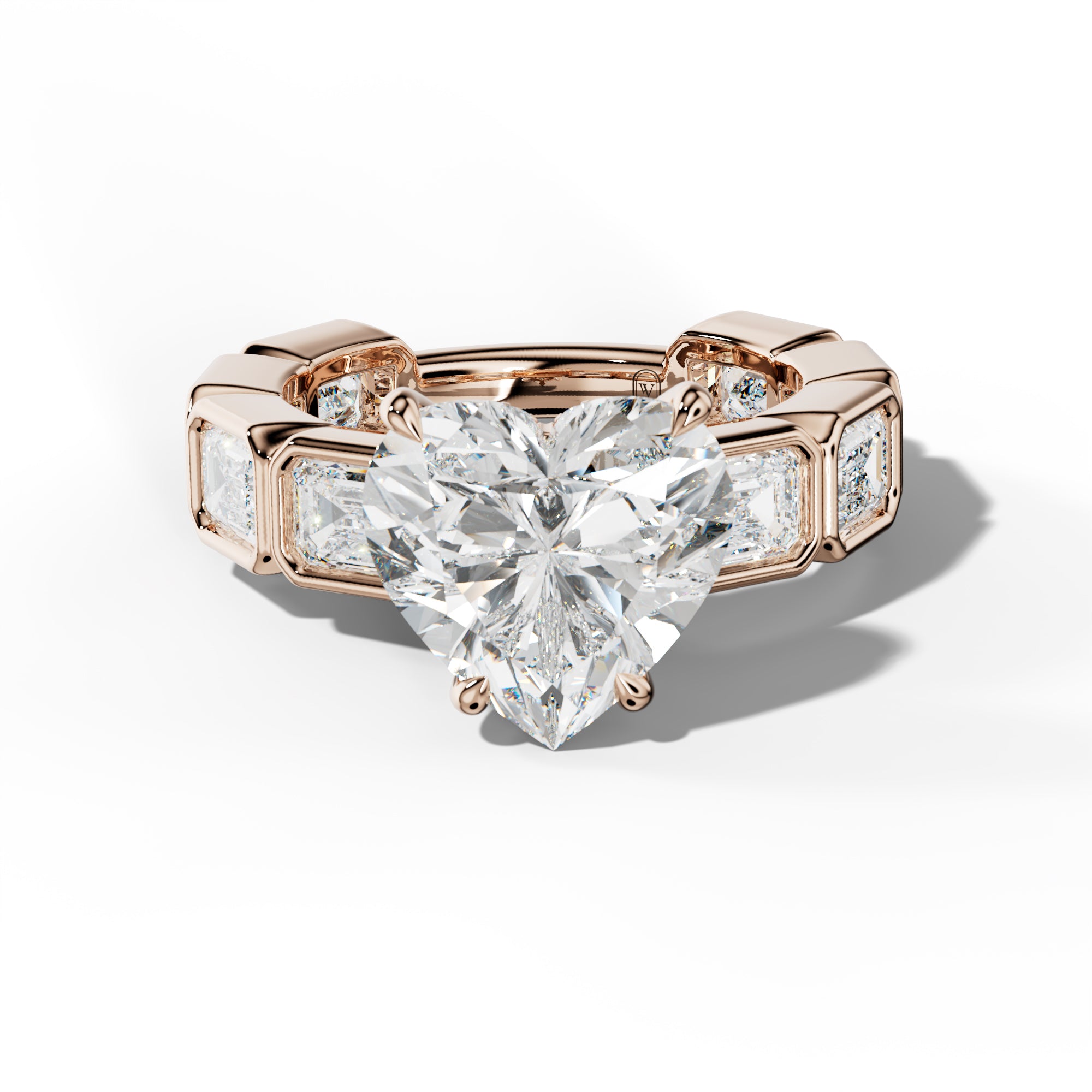 Jessie Heart Diamond Engagement Ring With East West Emerald Side Stones