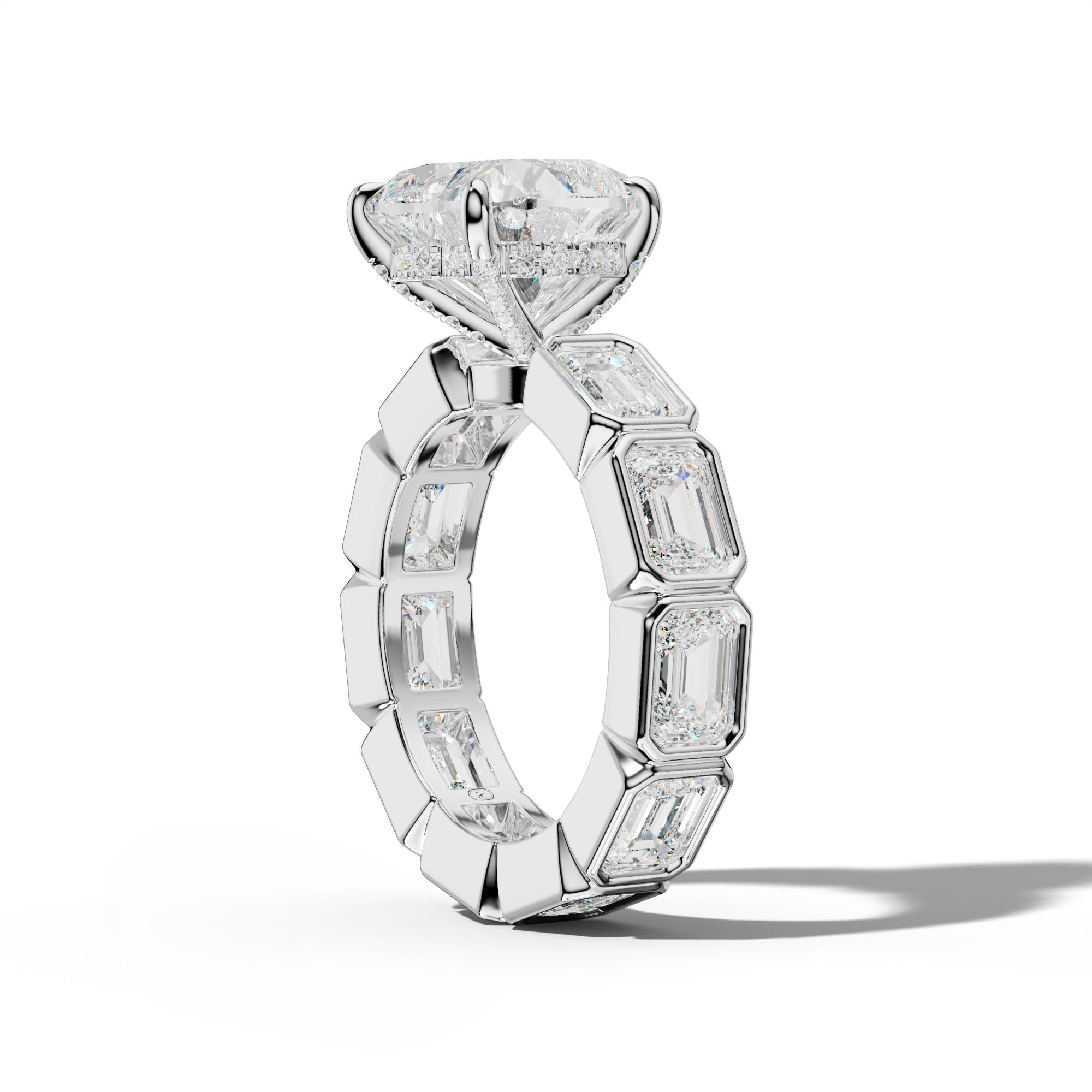 Violeta Heart Diamond Engagement Ring With East West Emerald Side Stones