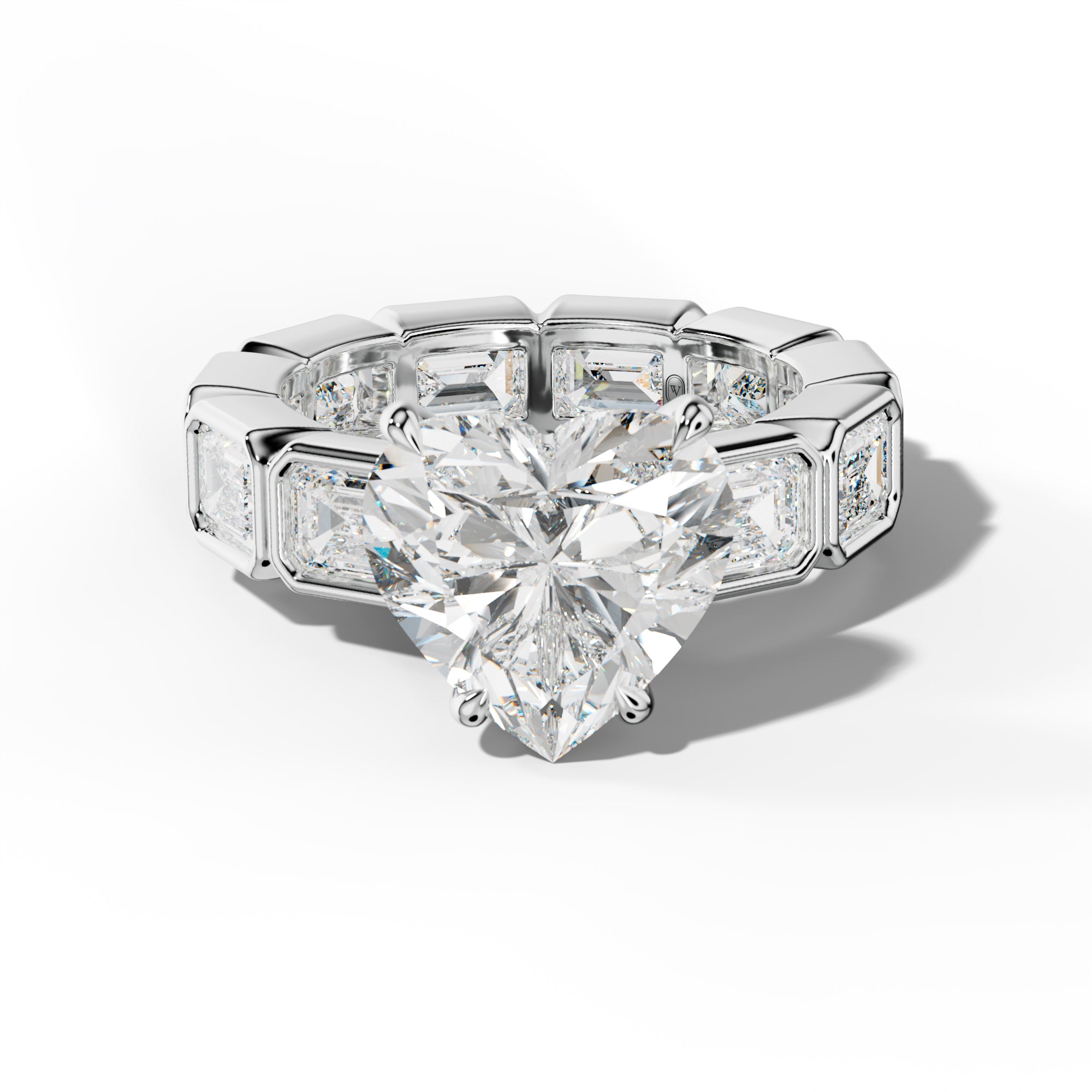 Violeta Heart Diamond Engagement Ring With East West Emerald Side Stones