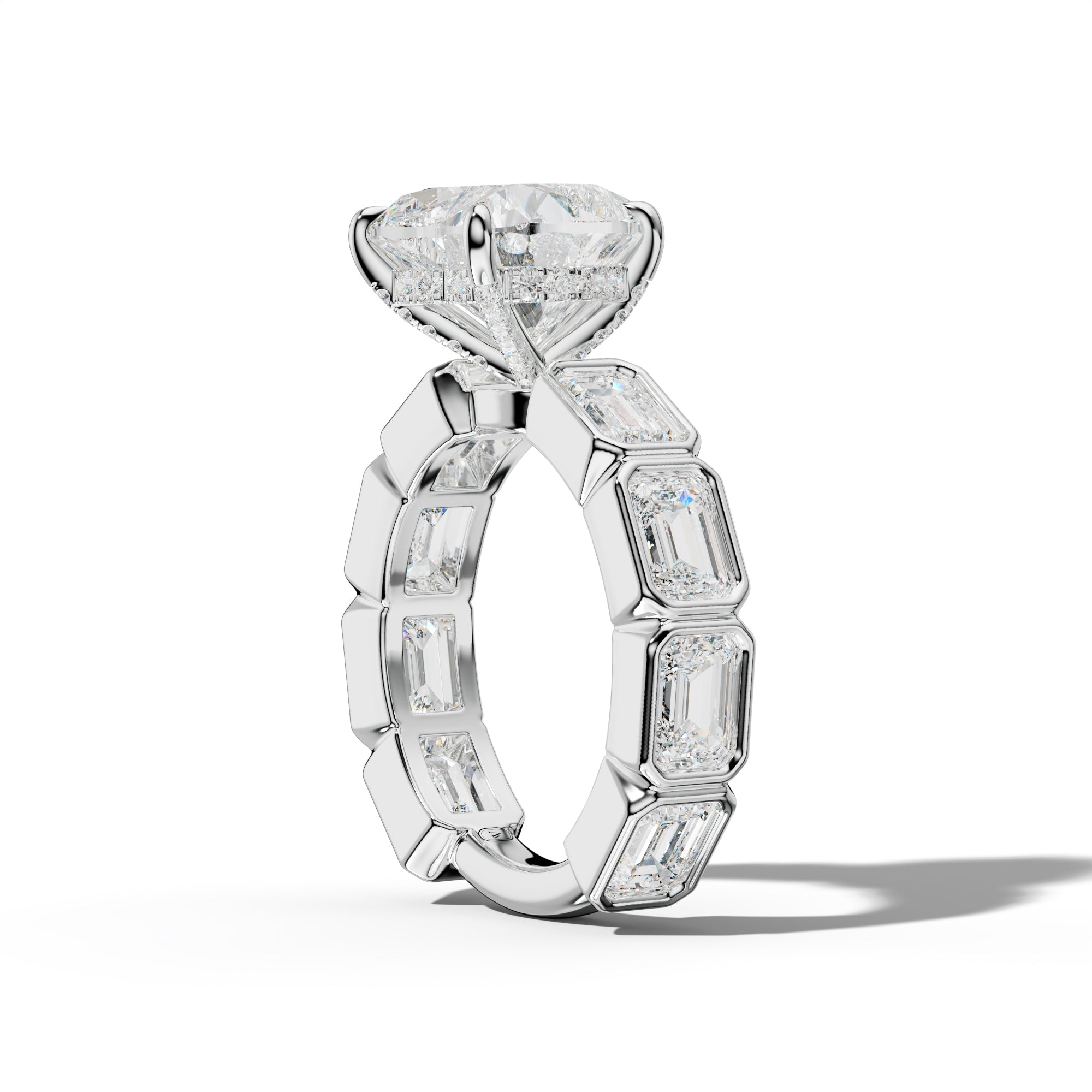 Jessie Heart Diamond Engagement Ring With East West Emerald Side Stones