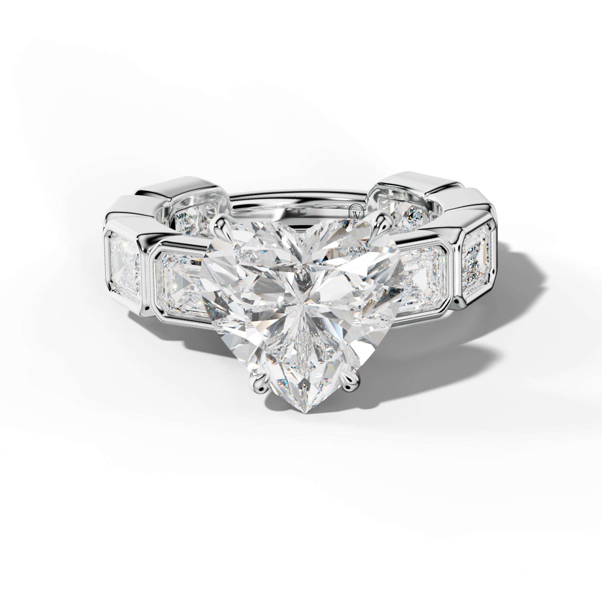 Jessie Heart Diamond Engagement Ring With East West Emerald Side Stones