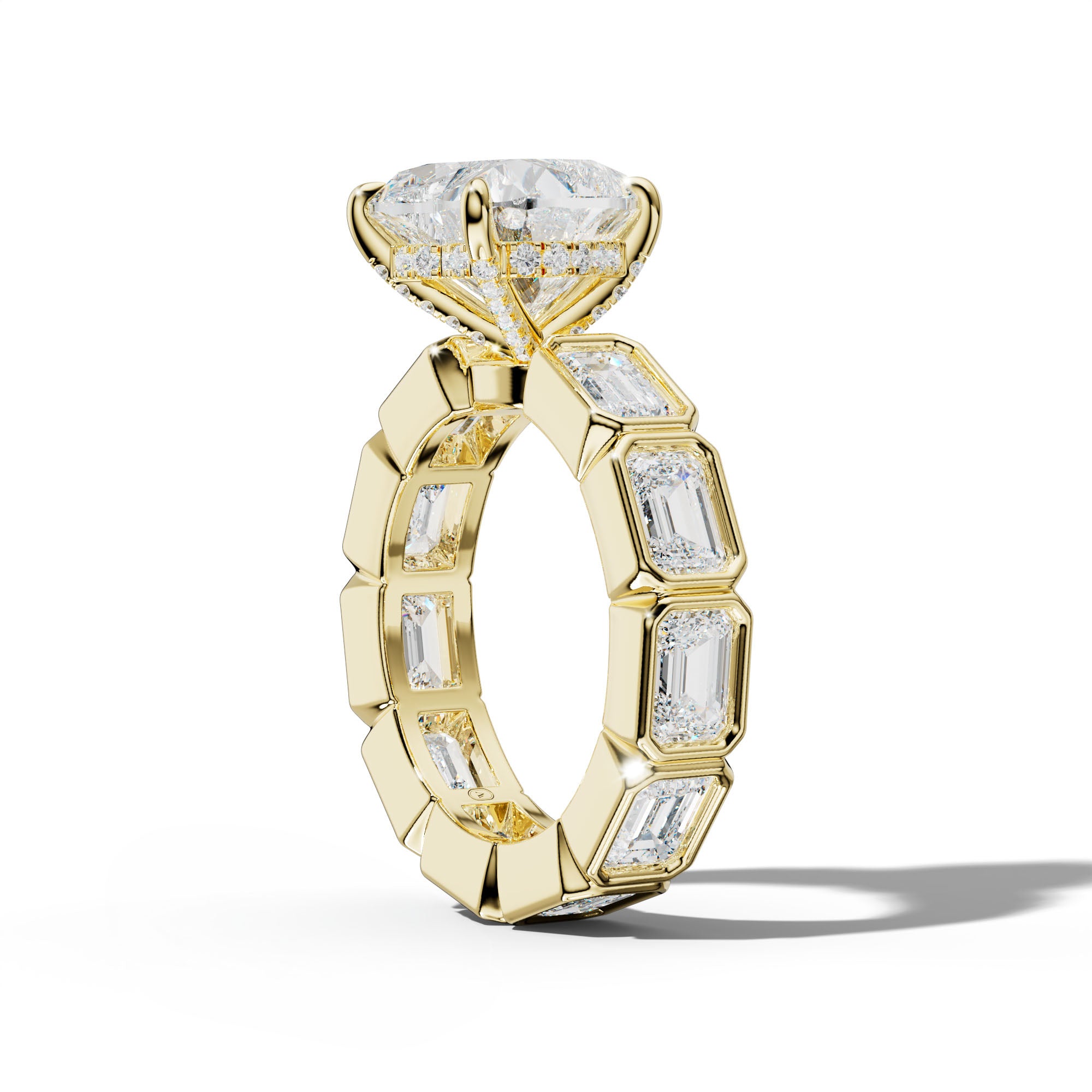 Violeta Heart Diamond Engagement Ring With East West Emerald Side Stones