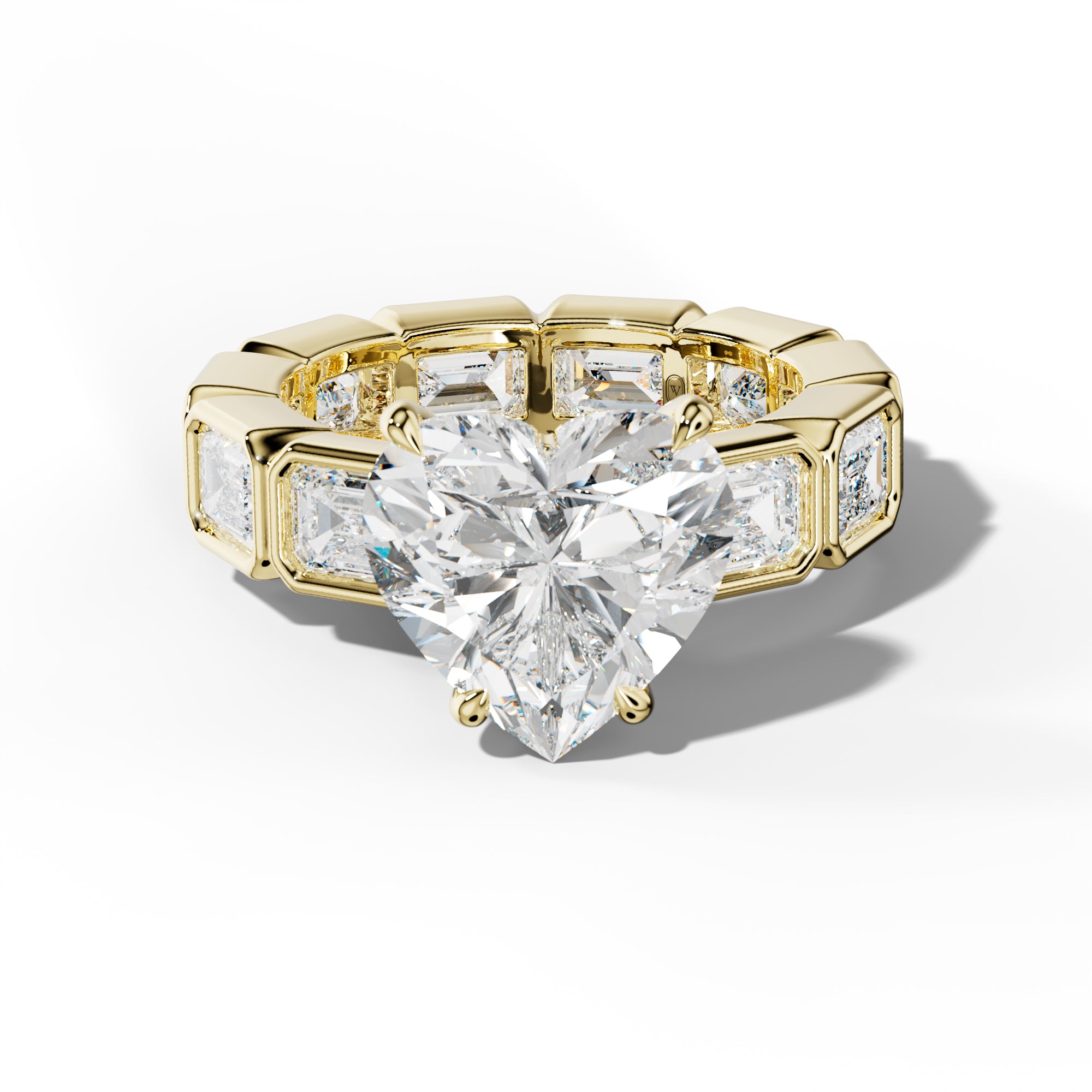 Violeta Heart Diamond Engagement Ring With East West Emerald Side Stones