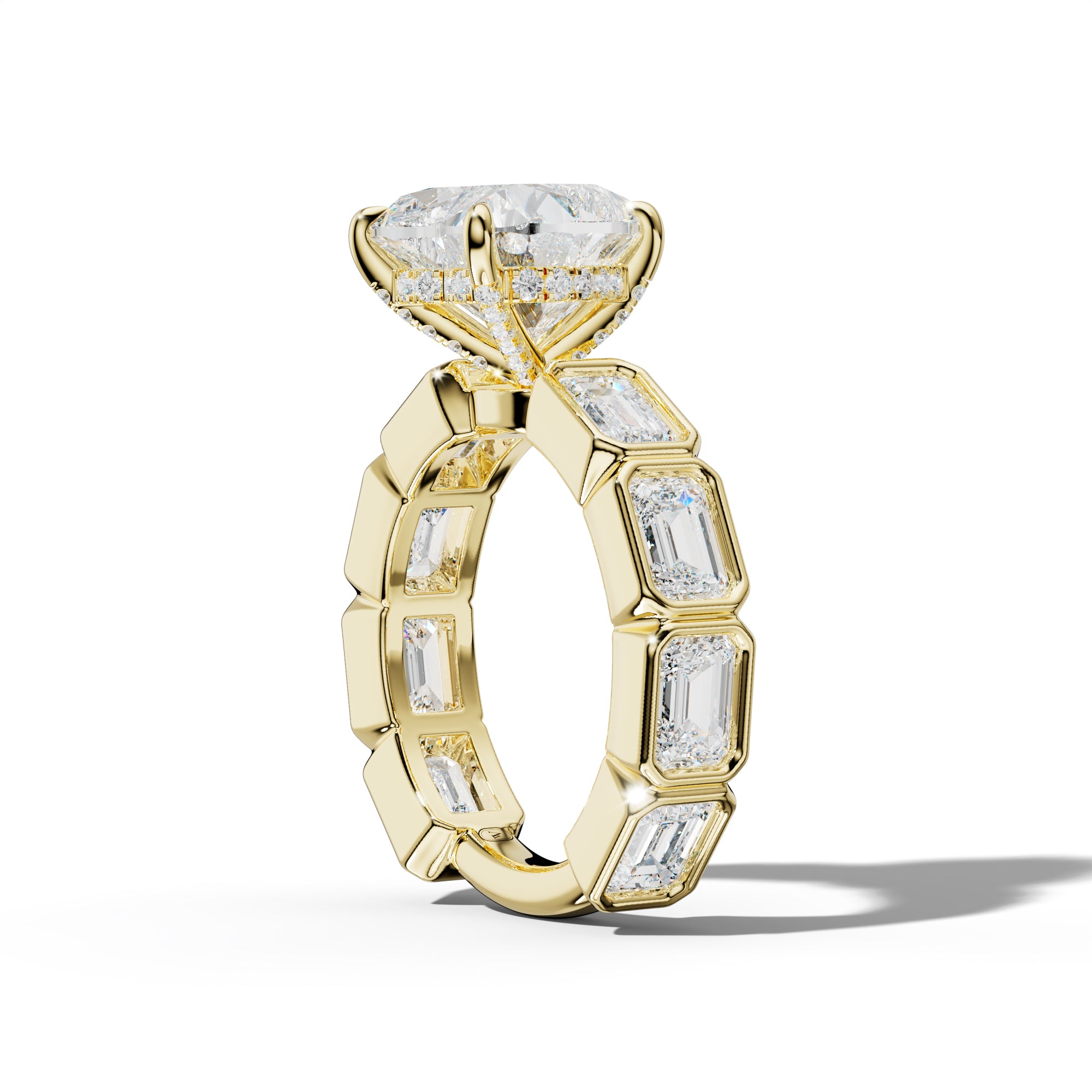 Jessie Heart Diamond Engagement Ring With East West Emerald Side Stones