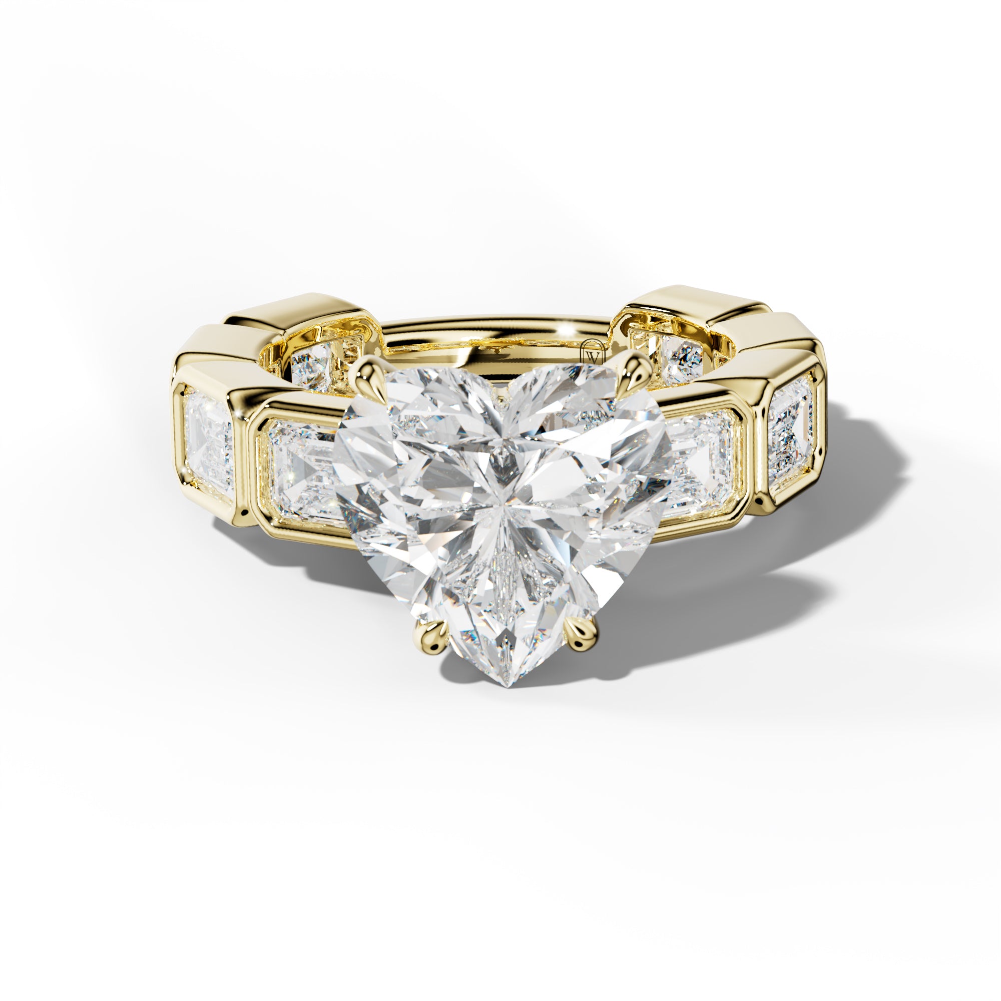 Jessie Heart Diamond Engagement Ring With East West Emerald Side Stones